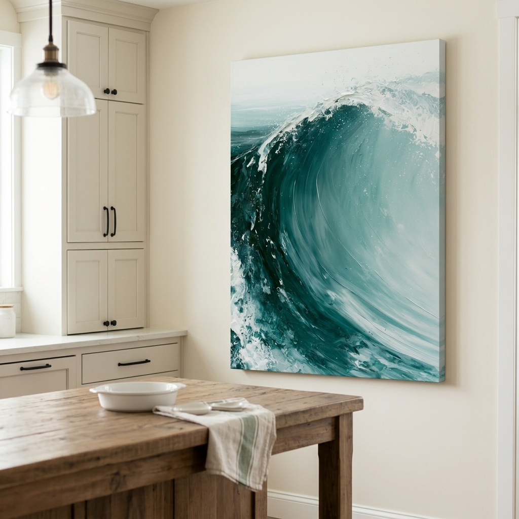 Mockup: Crashing Ocean Wave Painting - Dynamic Coastal Wall Art