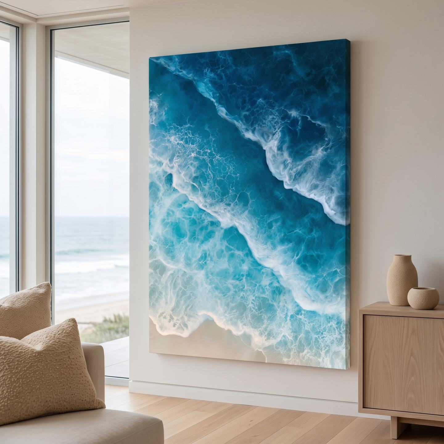 Mockup: Aerial Crashing Ocean Waves - Photographic Style Coastal Wall Art