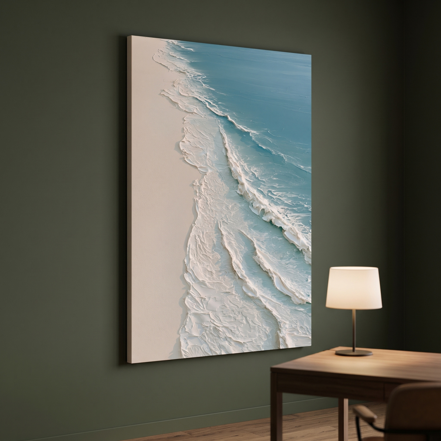 Mockup: Aerial Ocean Waves Painting - Serene Coastal Seascape Wall Art