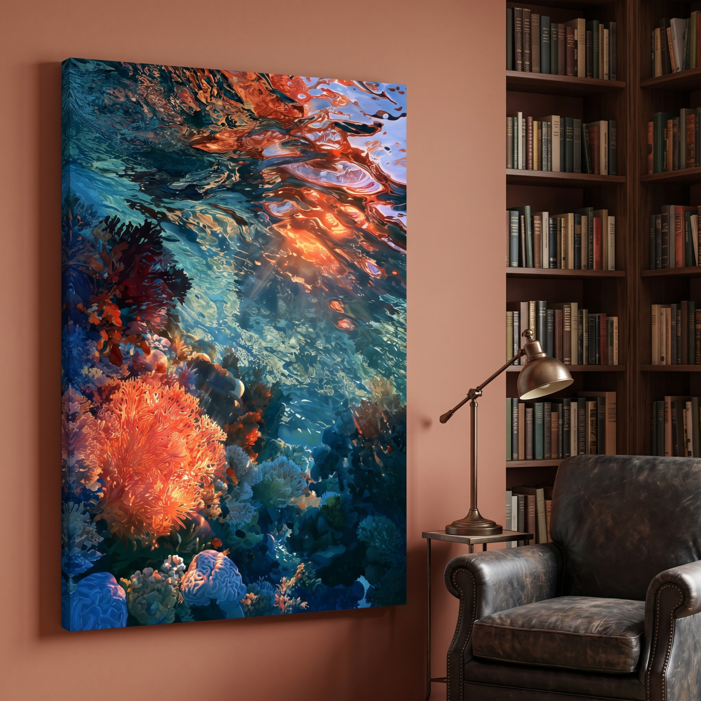 Mockup: Vibrant Coral Reef Painting - Underwater Marine Wall Art