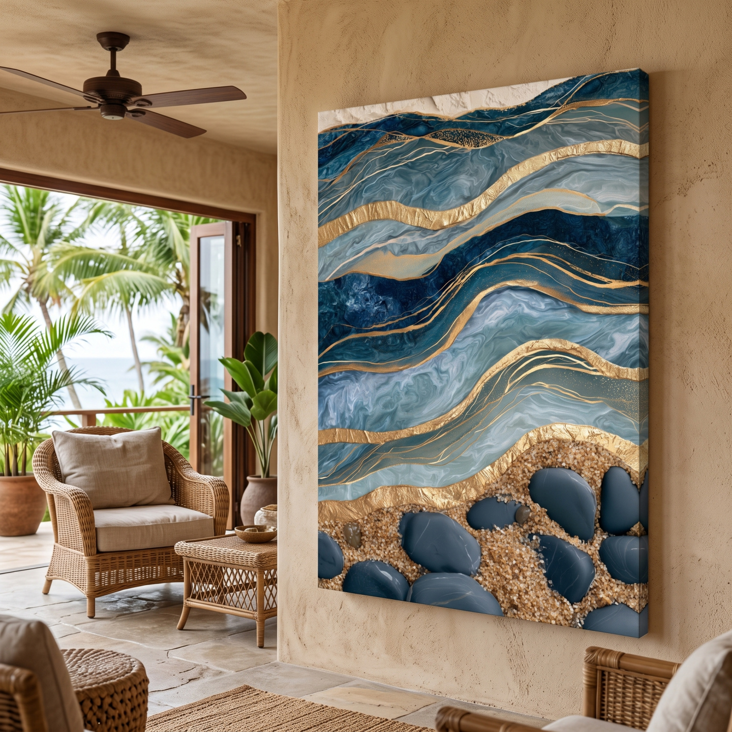 Mockup: Abstract Layered Geological Strata - Gold Veined Stone Wall Art