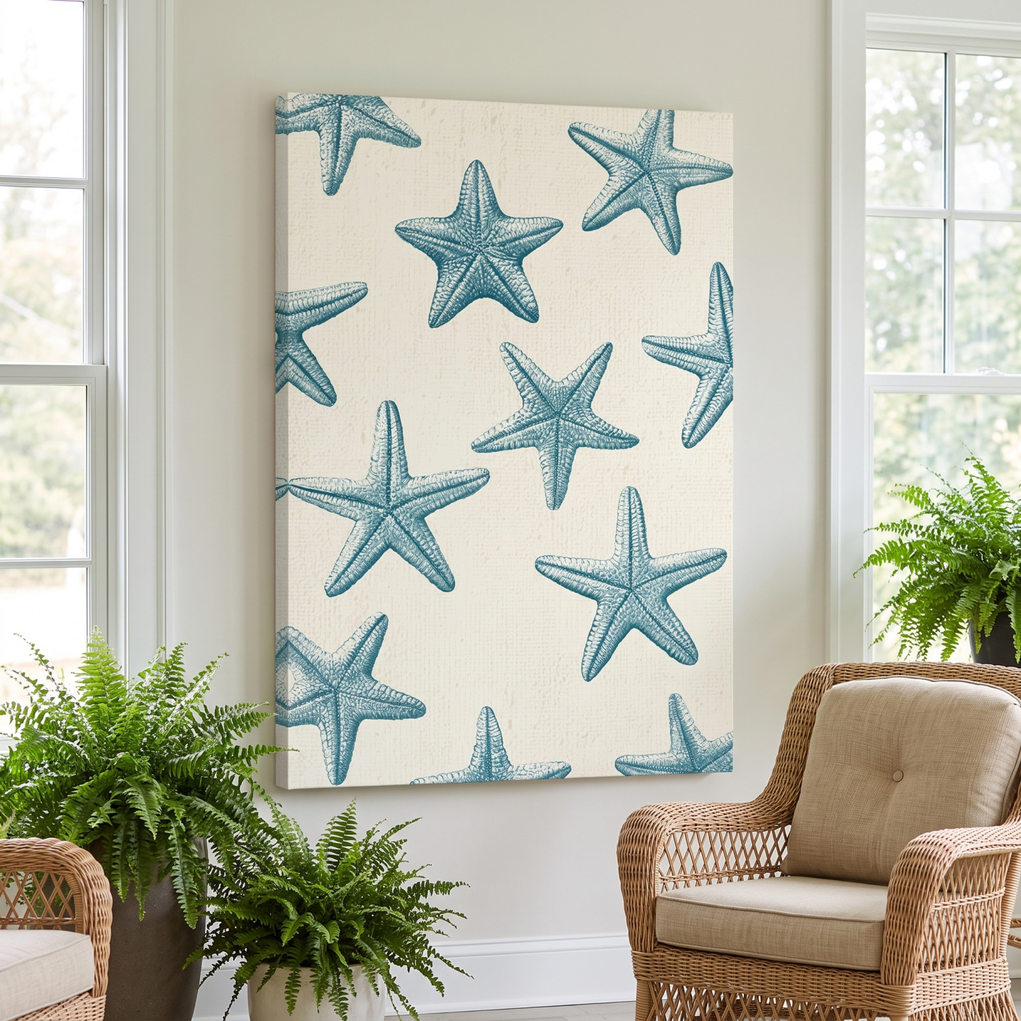 Mockup: Hamptons Starfish Pattern - Minimalist Marine Life Illustration Wall Art