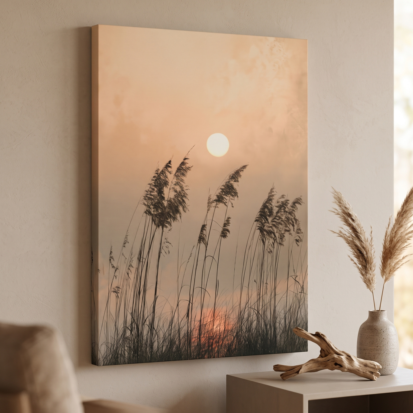 Mockup: Surreal Seagrass Silhouette Sunset - Boho Botanical Illustration Art