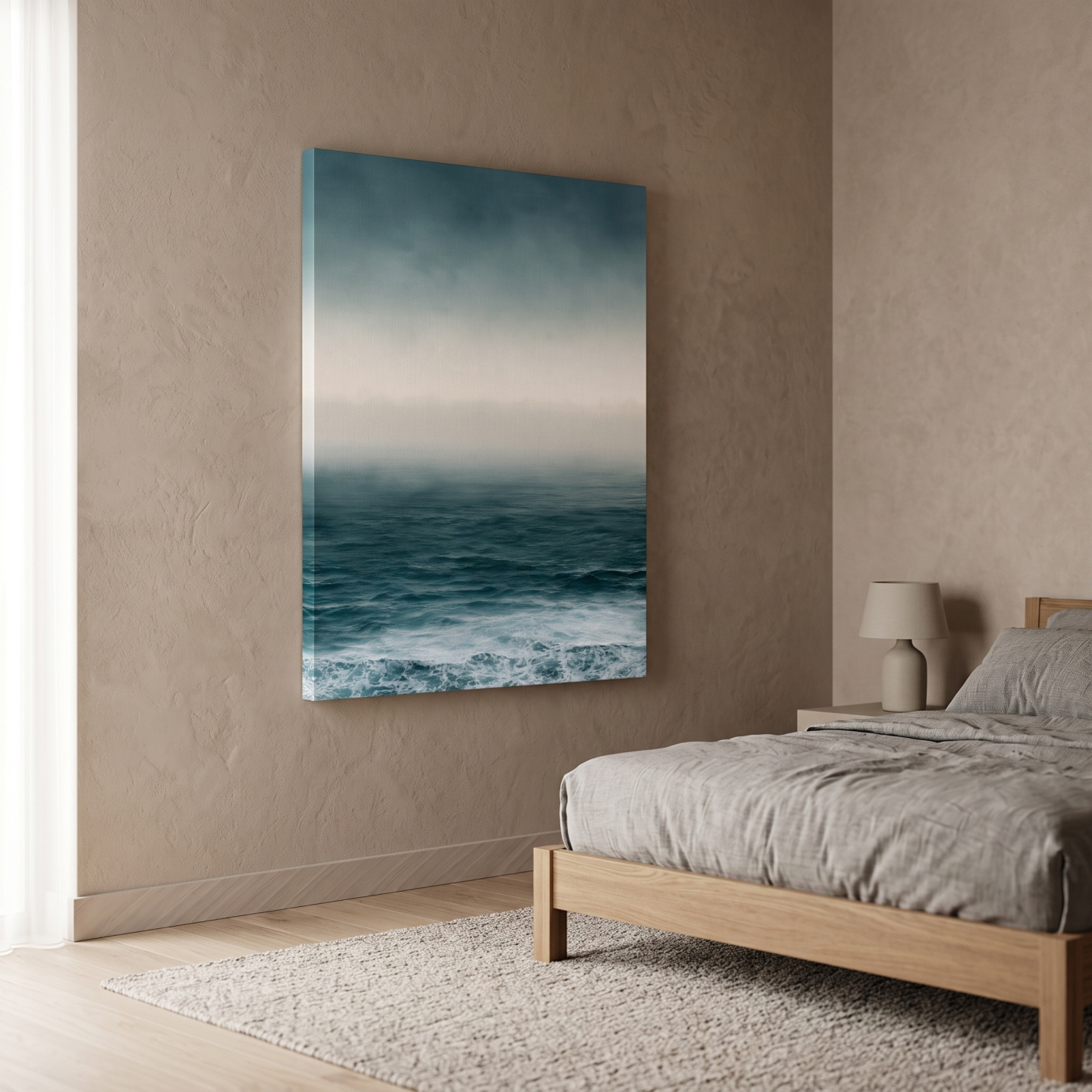 Mockup: Misty Minimalist Ocean Horizon - Photographic Wall Art