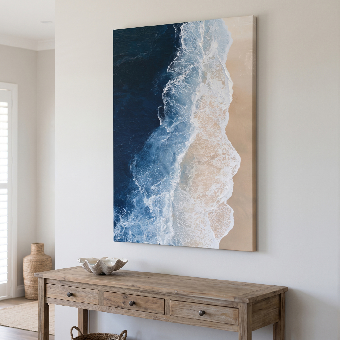 Mockup: Aerial Crashing Waves Beach Painting - Abstract Ocean Wall Art