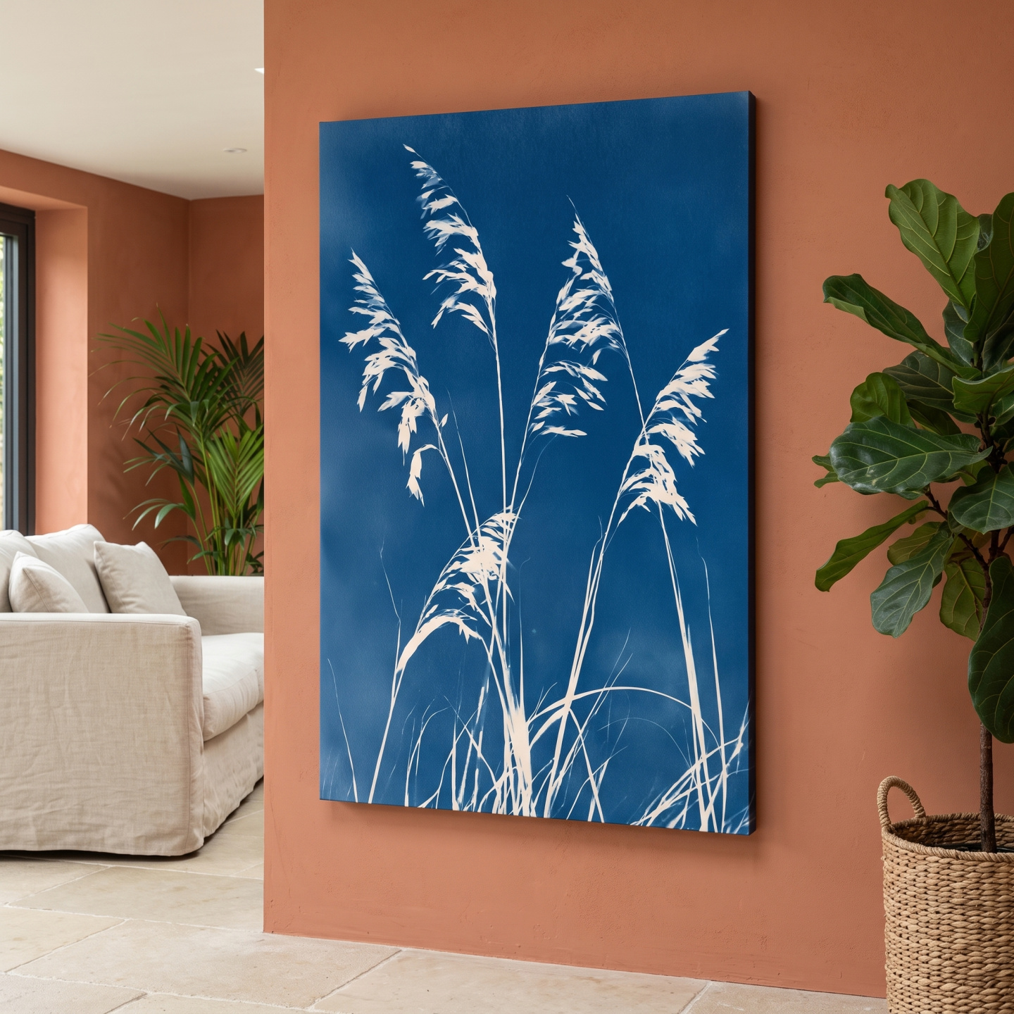 Mockup: Cyanotype Sea Oats Illustration - Hamptons Coastal Botanical Wall Art