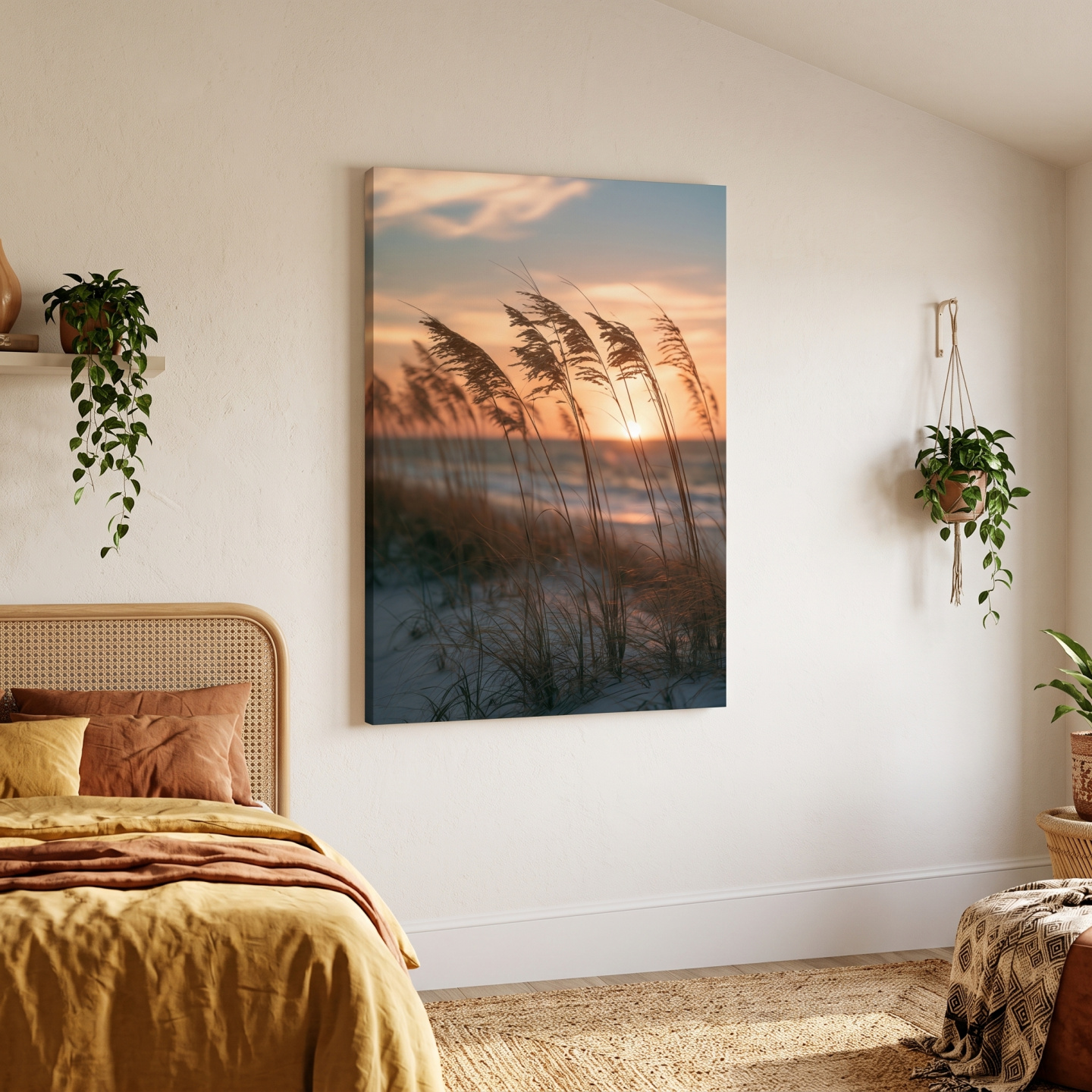 Mockup: Boho Sea Oats at Golden Sunset - Photographic Beach Wall Art