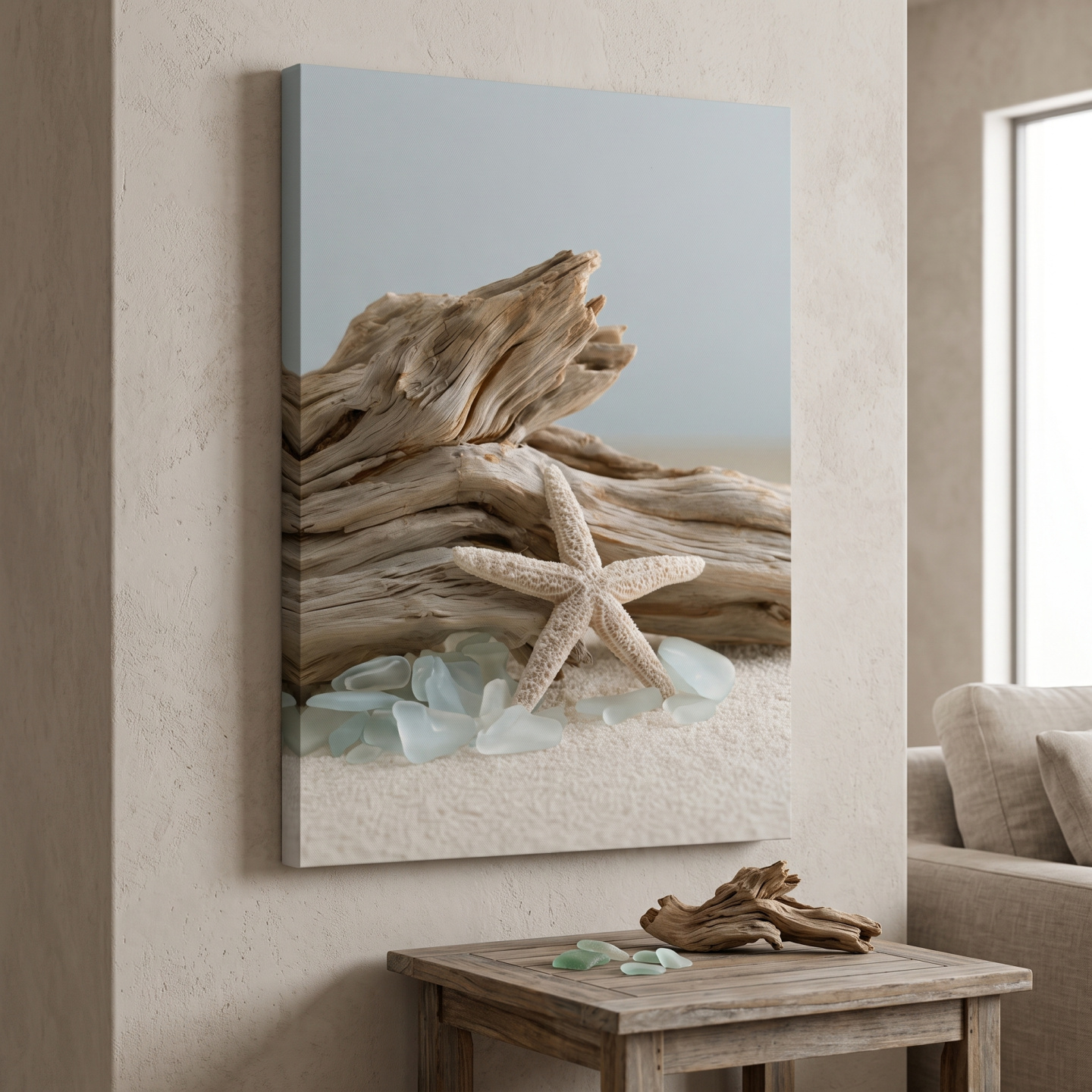 Mockup: Driftwood Starfish Sea Glass Still Life - Photographic Beach Wall Art
