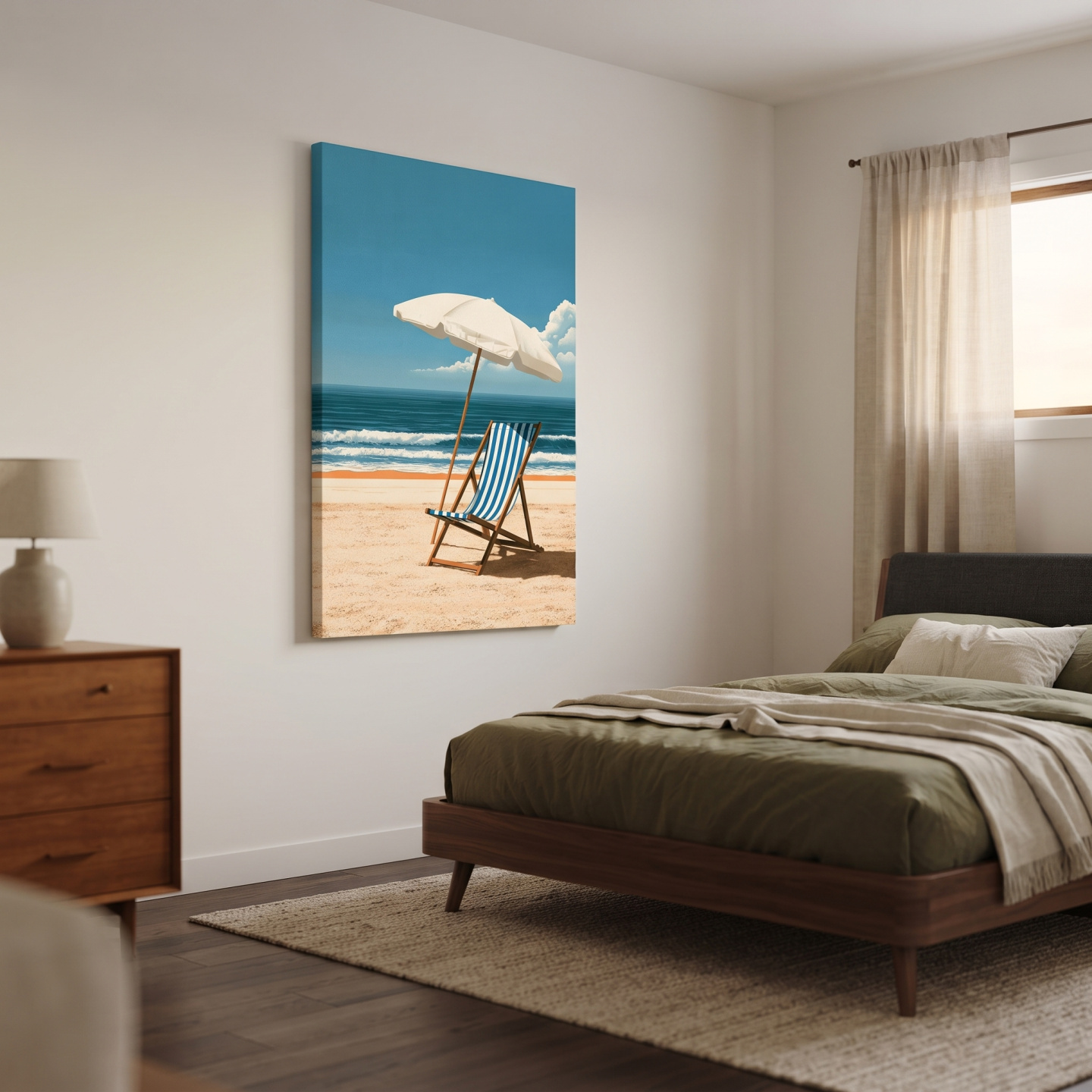 Mockup: Mid-Century Beach Chair Illustration - Retro Ocean Wall Art