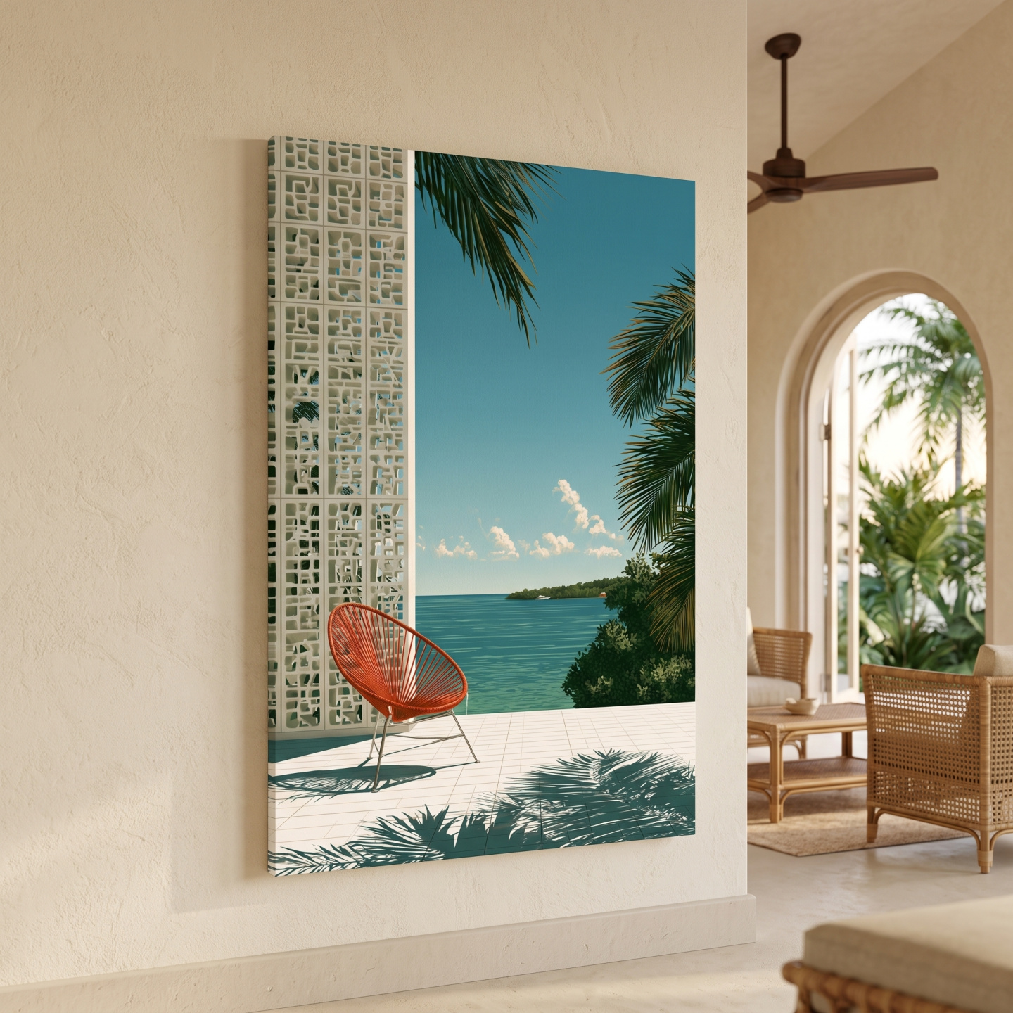 Mockup: Mid Century Tropical Ocean Terrace - Modern Vector Wall Art