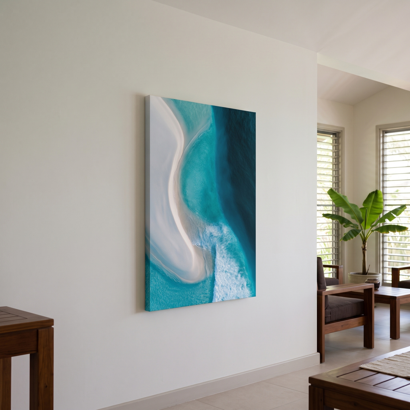 Mockup: Tropical Aerial Sandbar Waves - Abstract Photographic Ocean Wall Art
