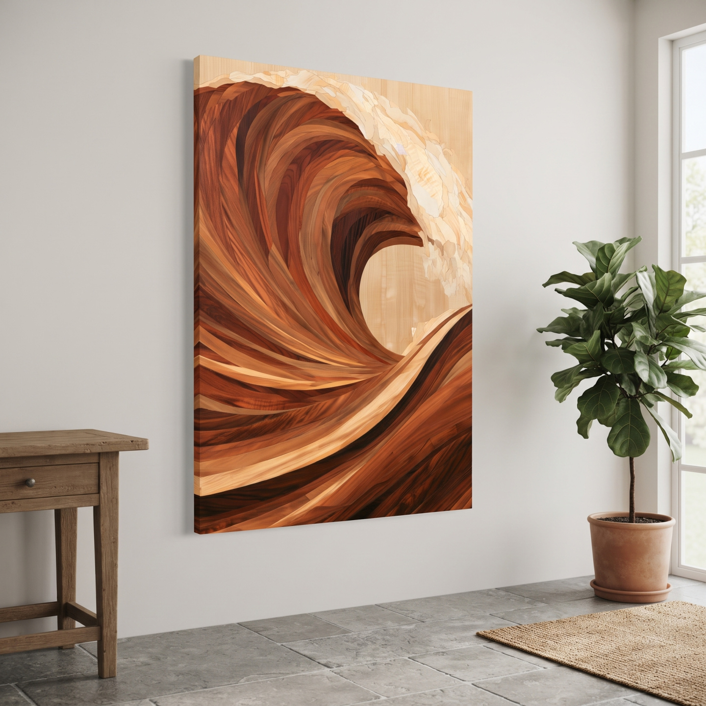 Mockup: Wood Intarsia Crashing Wave - Ocean Wall Art