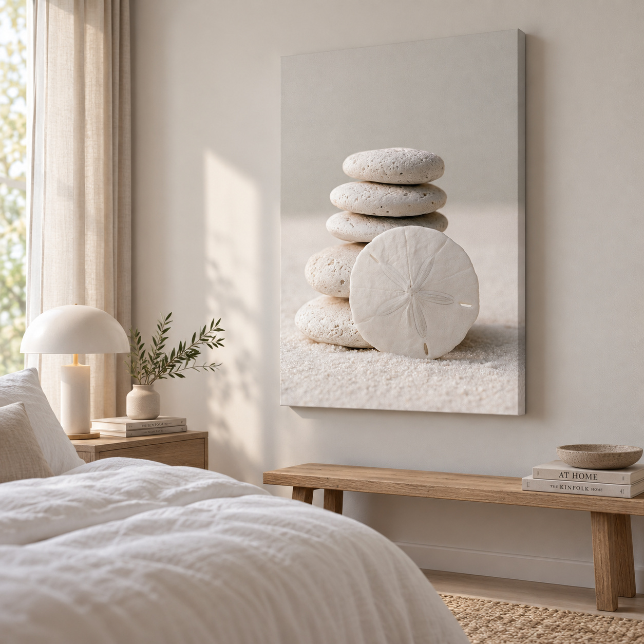 Mockup: Sand Dollar Pebble Still Life - Minimalist Photographic Coastal Wall Art