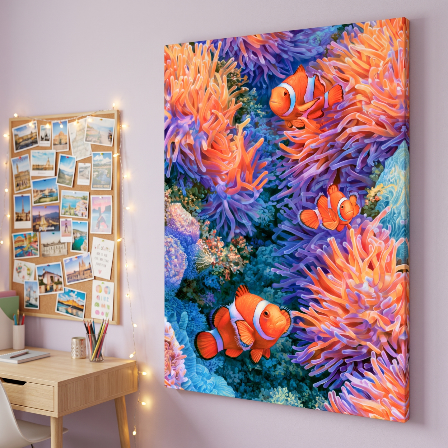 Mockup: Clownfish Anemone Reef Drawing - Vibrant Marine Life Wall Art