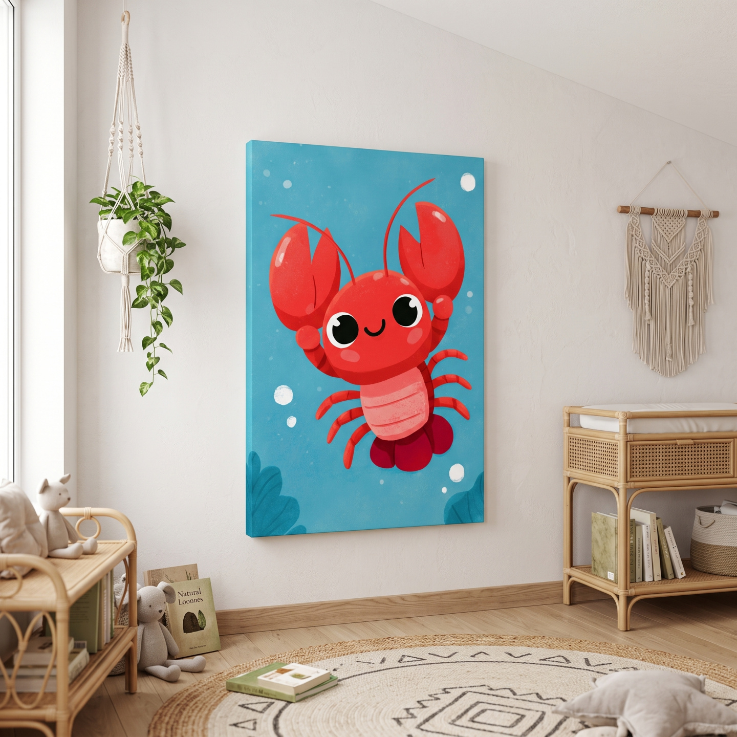 Mockup: Cute Baby Lobster Underwater Illustration - Nursery Marine Life Wall Art