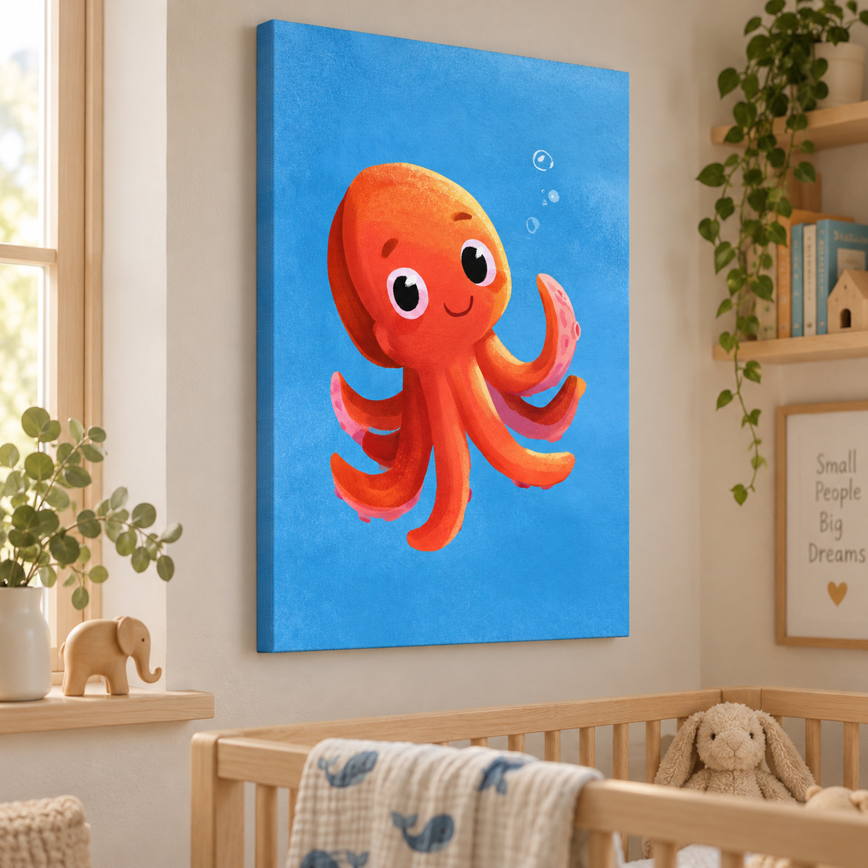 Mockup: Cute Baby Squid Underwater Illustration - Nursery Marine Life Art