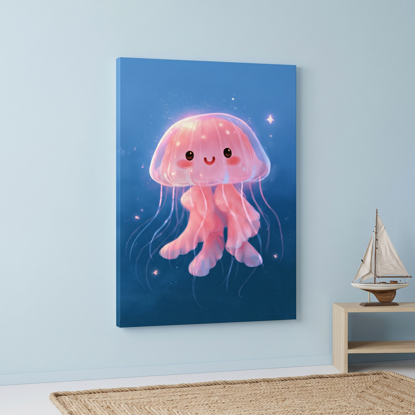 Mockup: Cute Baby Jellyfish Underwater Illustration - Whimsical Nursery Marine Life Art