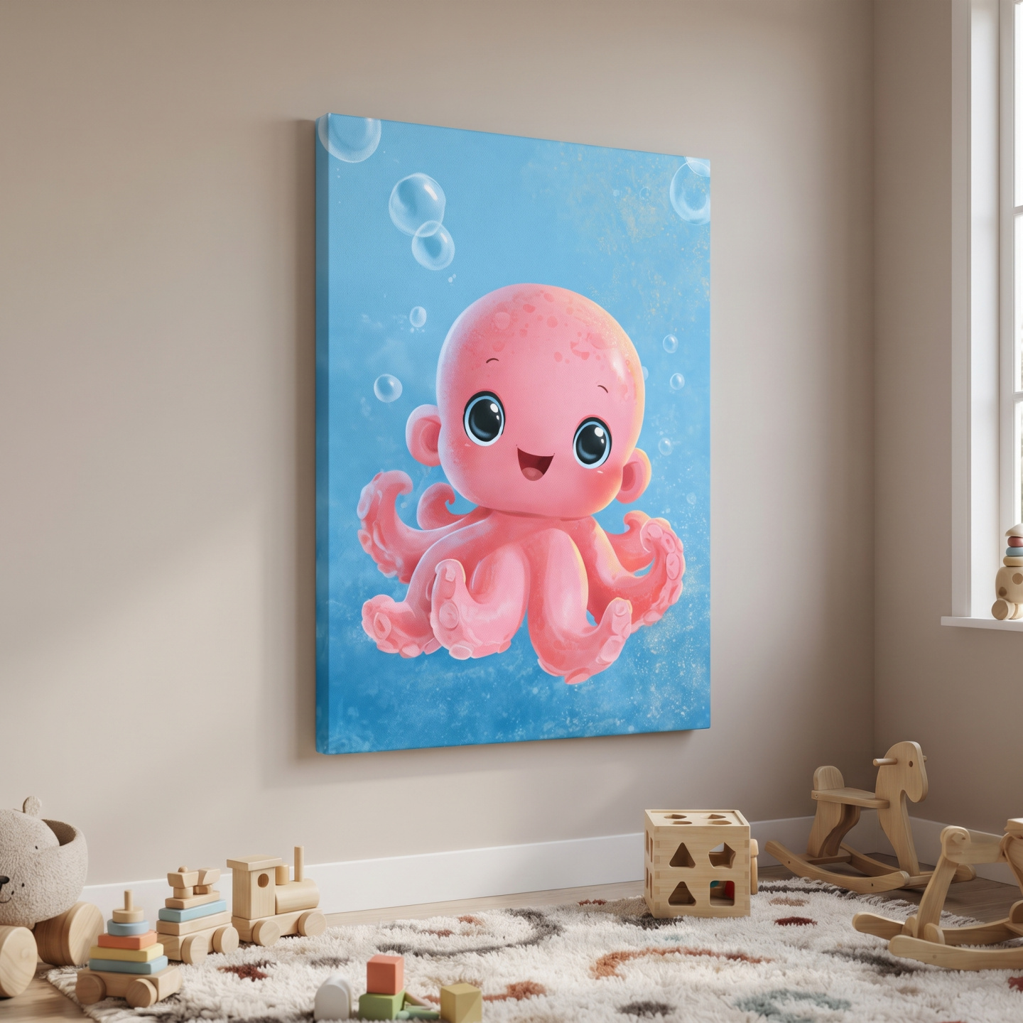 Mockup: Cute Baby Octopus Underwater Illustration - Whimsical Nursery Marine Life Art