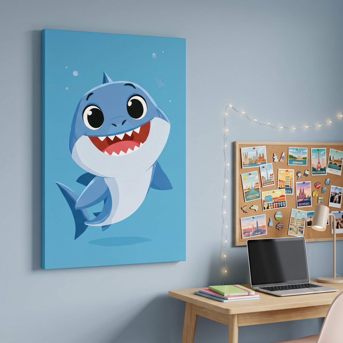 Mockup: Cute Baby Shark Vector Illustration - Underwater Nursery Marine Life Art