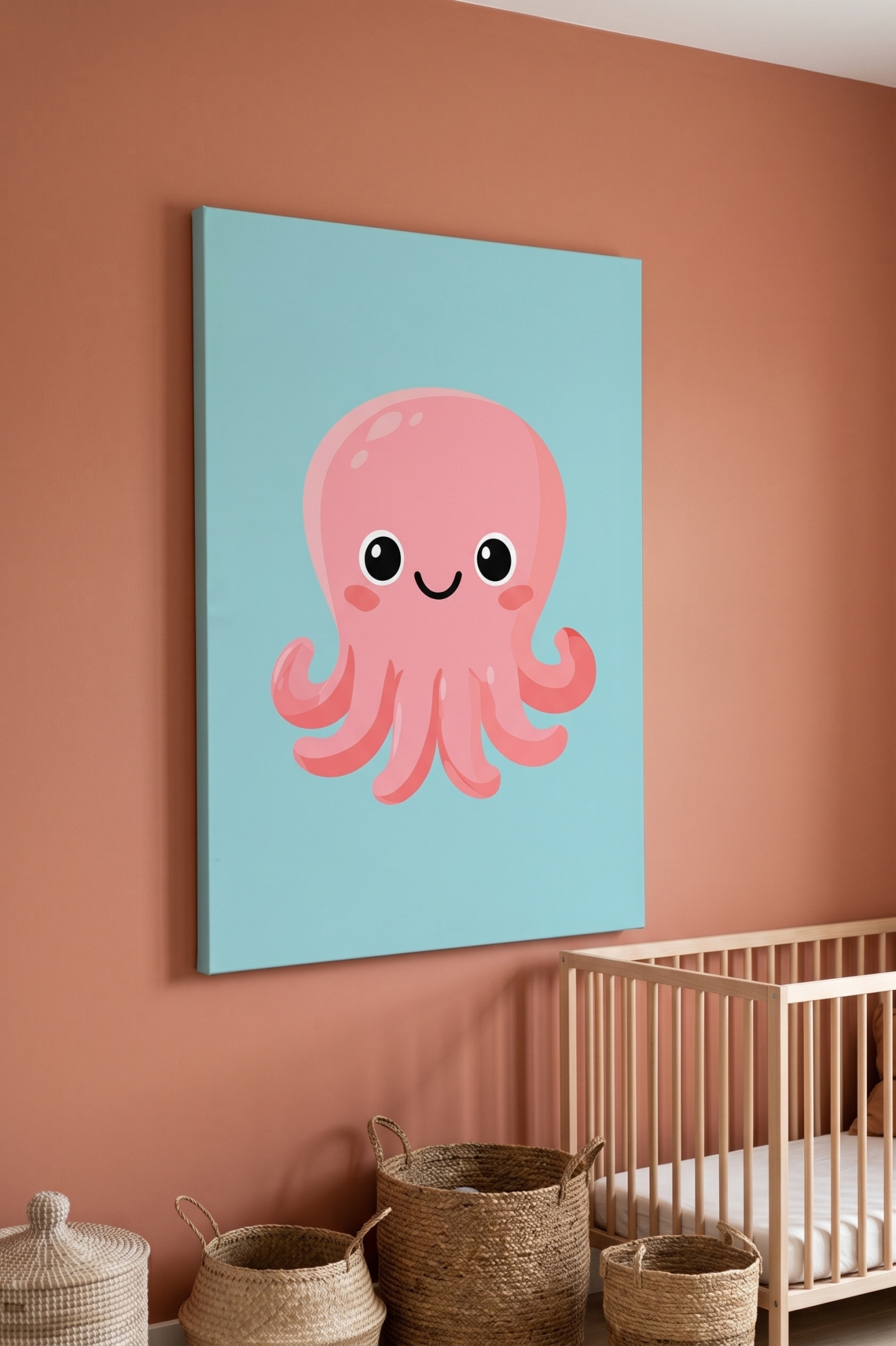 Mockup: Cute Baby Squid Illustration - Underwater Nursery Marine Life Art