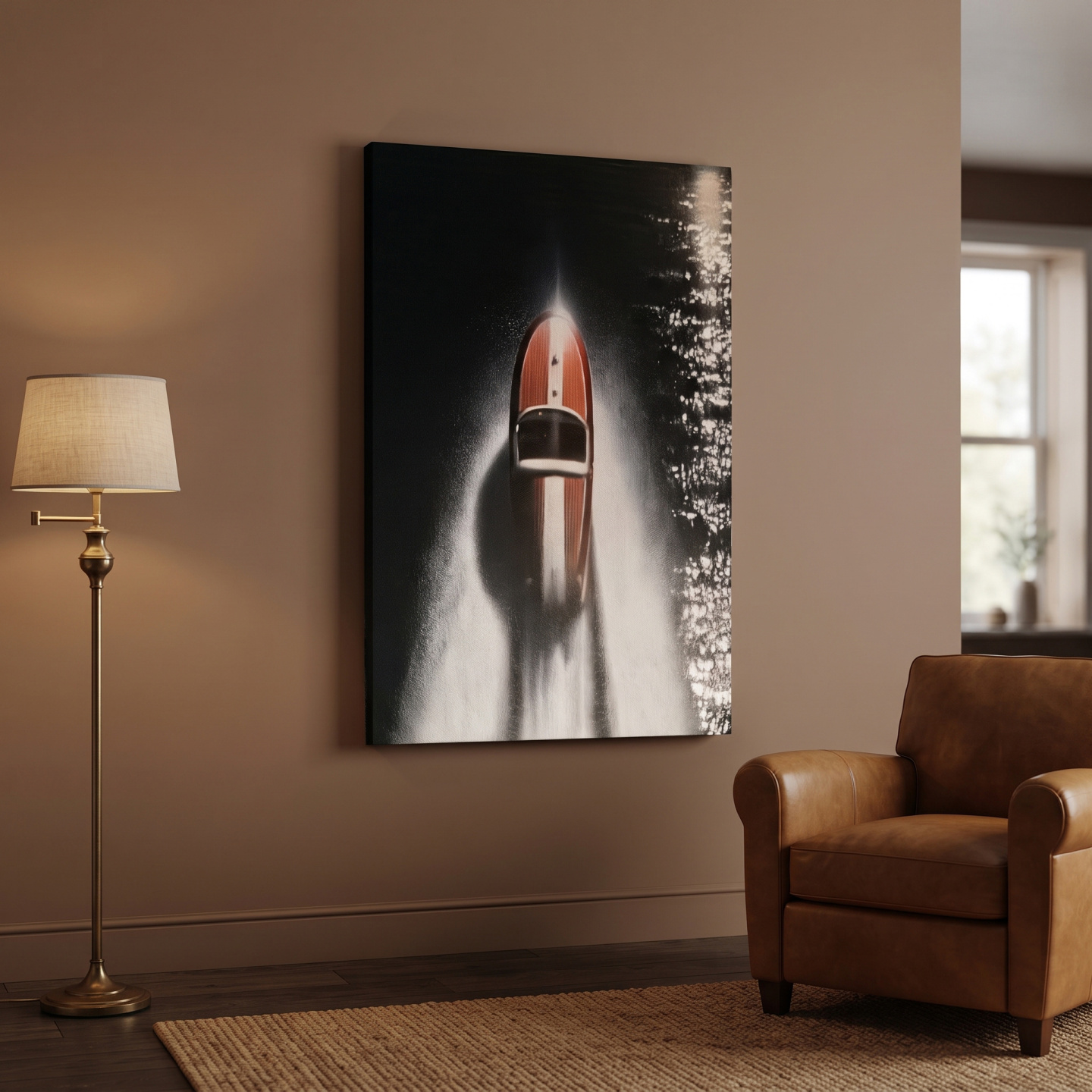 Mockup: Aerial Speedboat Painting - Dramatic Ocean Wall Art