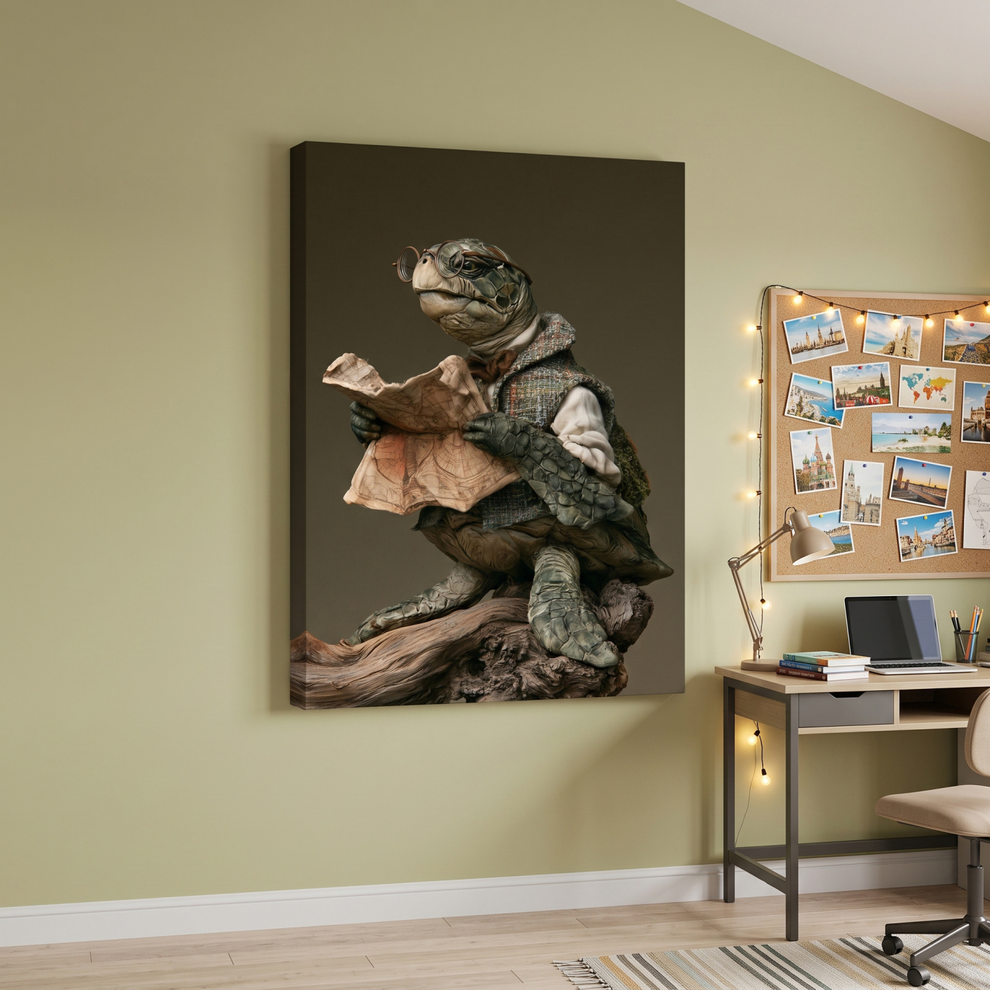 Mockup: Whimsical Sea Turtle Explorer Painting - Storybook Marine Life Wall Art