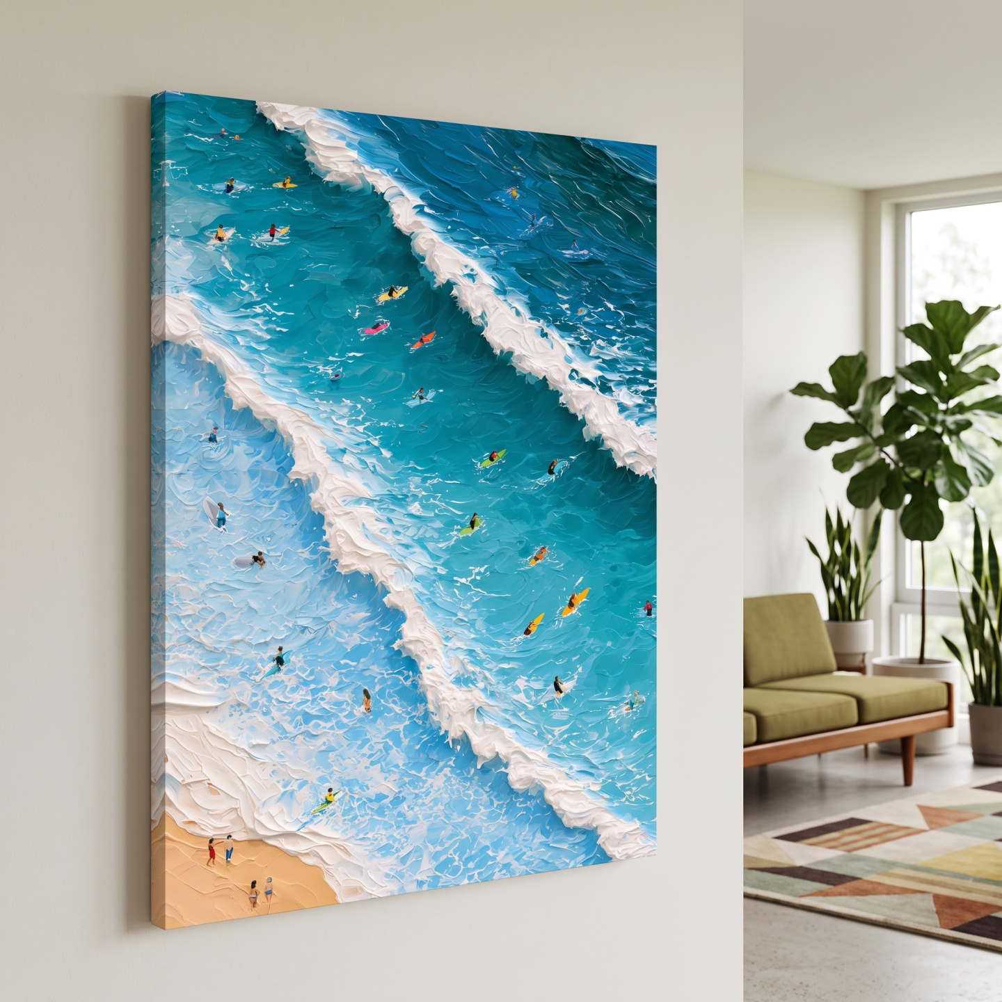 Mockup: Aerial Surfing Waves Painting - Abstract Beach Wall Art