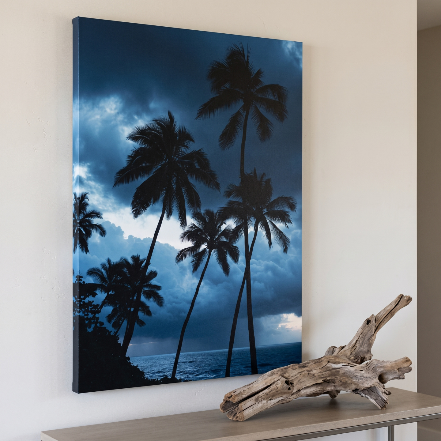 Mockup: Misty Tropical Palm Trees - Dramatic Ocean Photographic Wall Art