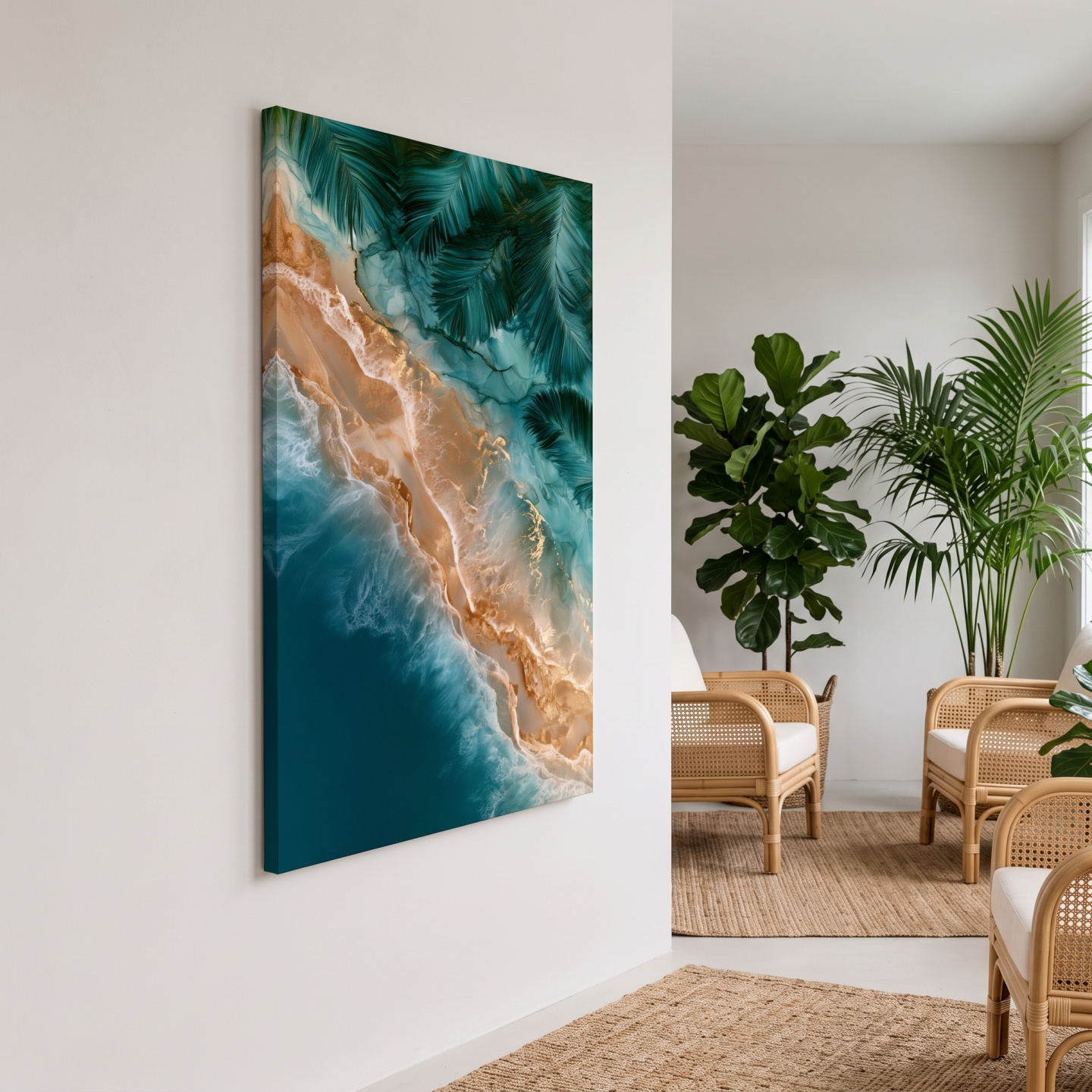Mockup: Surreal Aerial Tropical Shoreline - Abstract Mixed Media Wall Art