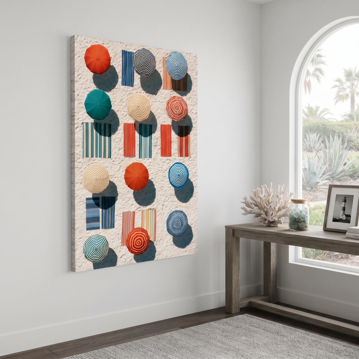Mockup: Aerial Beach Umbrellas Painting - Geometric Abstract Coastal Wall Art