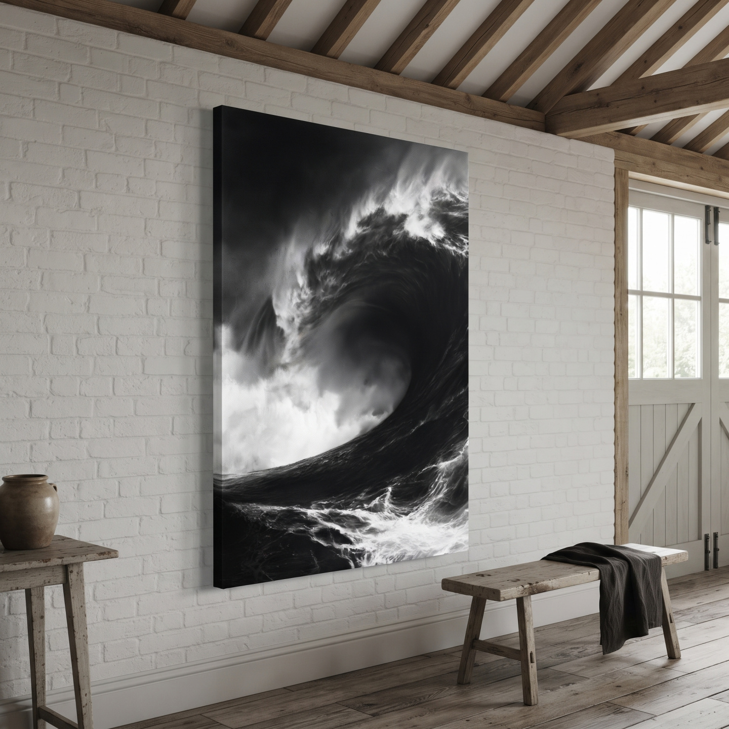 Mockup: Abstract Crashing Wave Drawing - Dramatic Ocean Wall Art