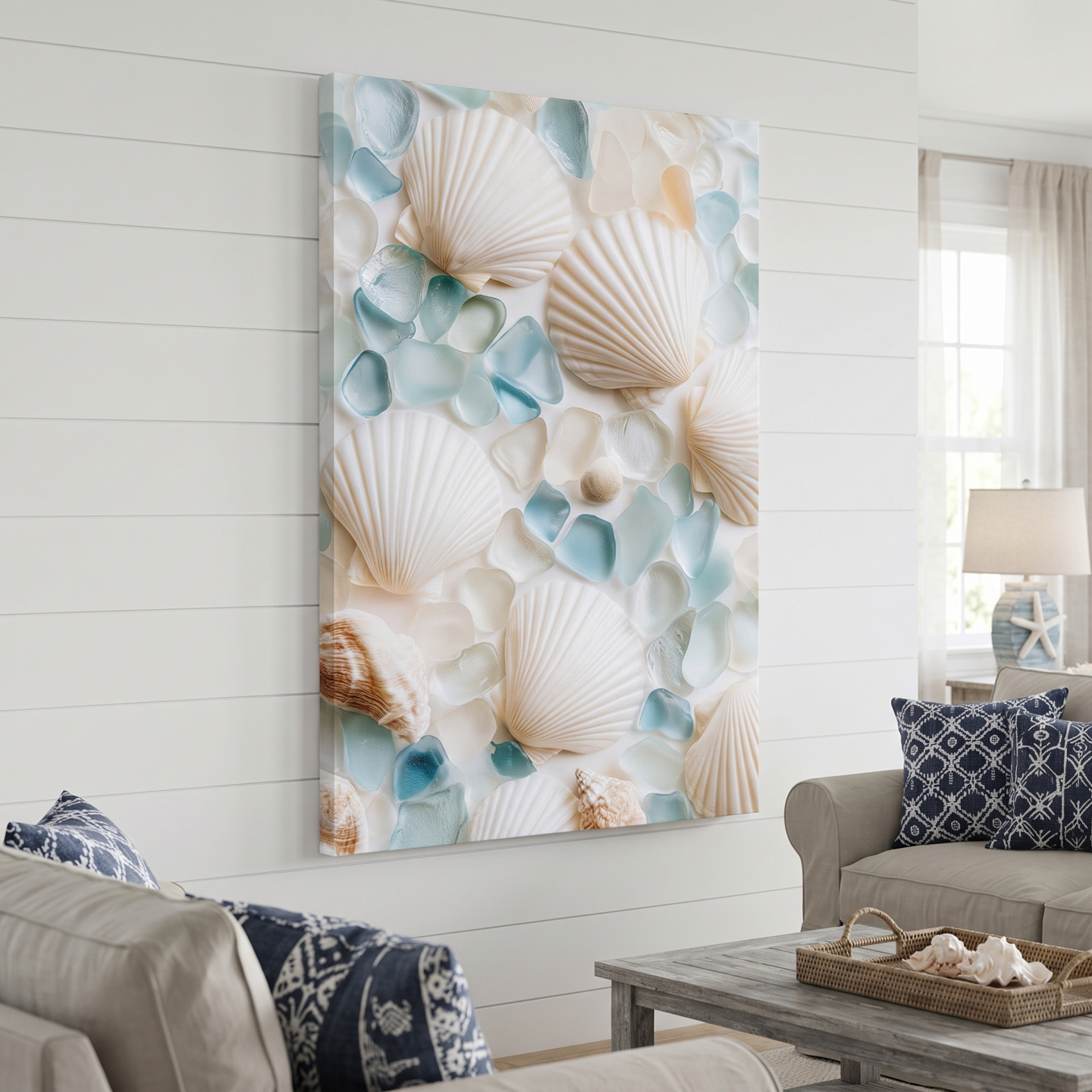 Mockup: Sea Glass And Seashell Flat Lay - Minimalist Hamptons Photographic Wall Art