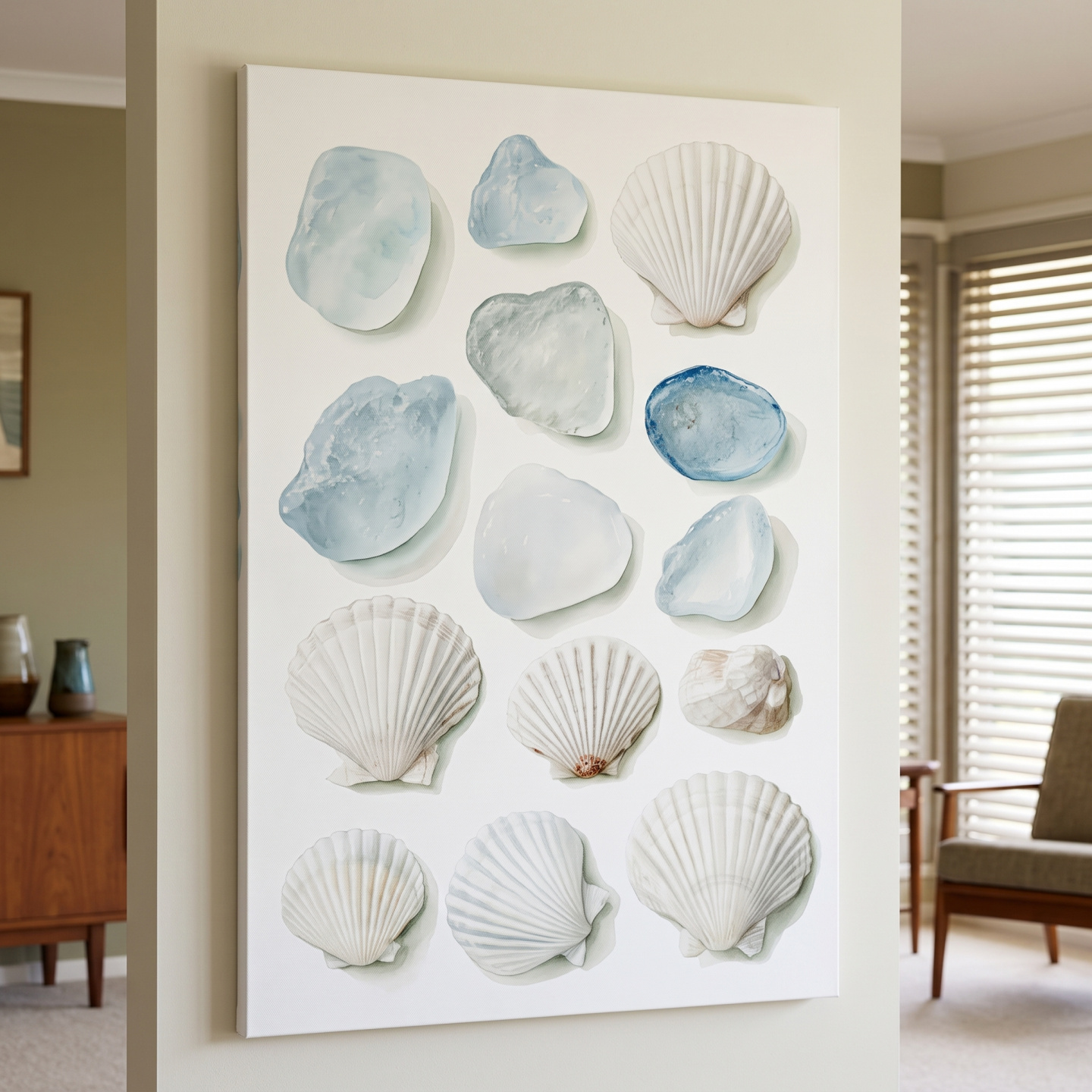 Mockup: Sea Glass and Scallop Shell Collection - Minimalist Photographic Coastal Wall Art