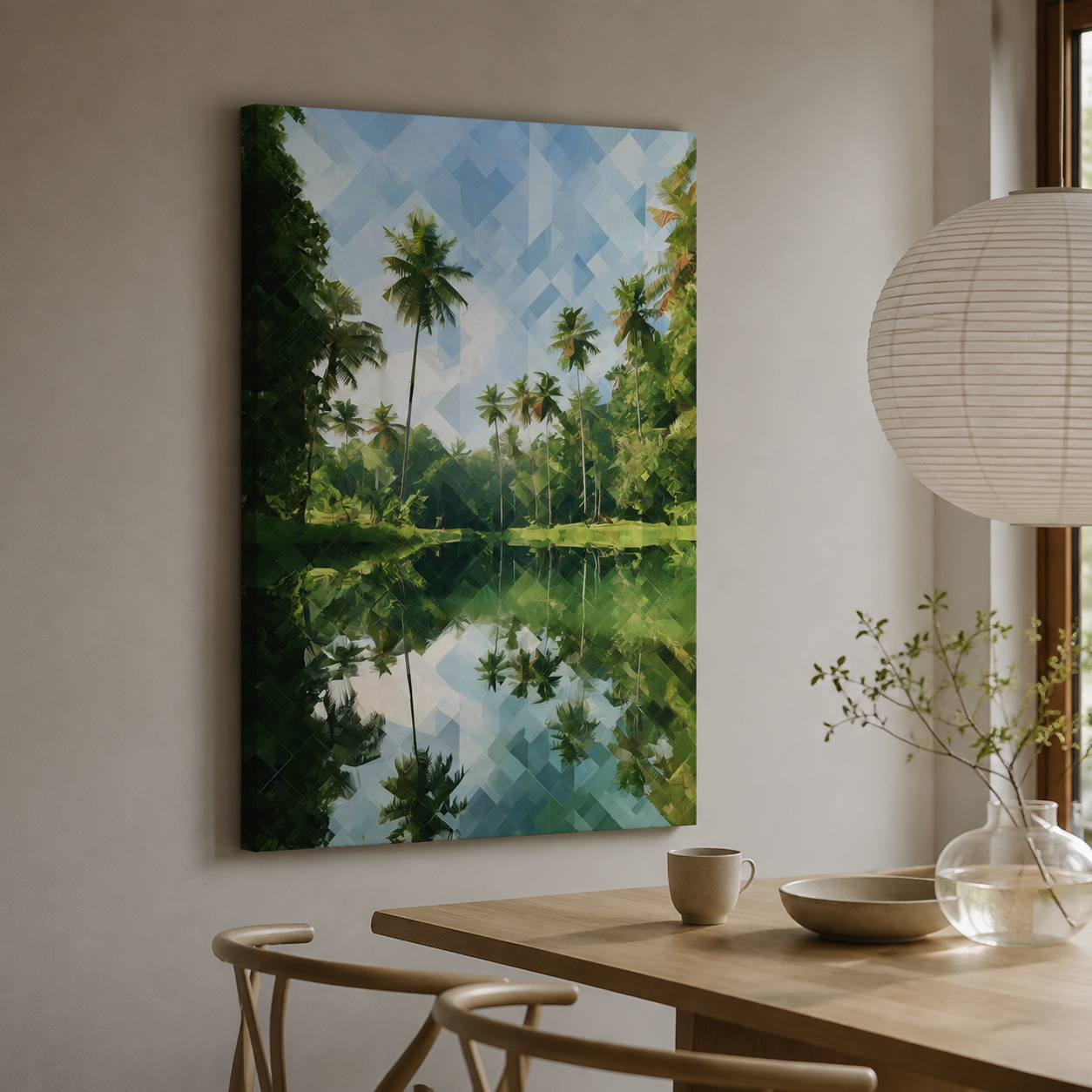 Mockup: Geometric Tropical Lagoon Palm Reflection - Abstract Landscape Wall Art
