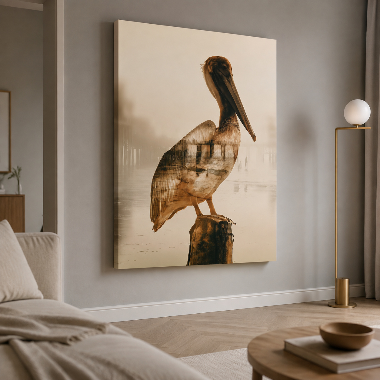 Mockup: Pelican Pier Double Exposure - Ocean Photographic Wall Art