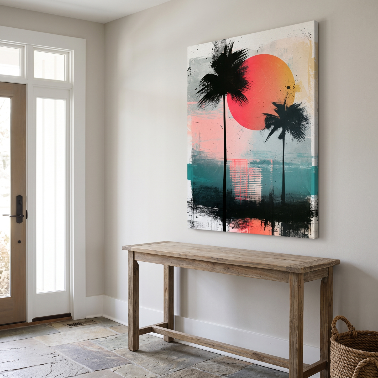 Mockup: Abstract Tropical Palm Sunset Painting - Modern Paradise Wall Art