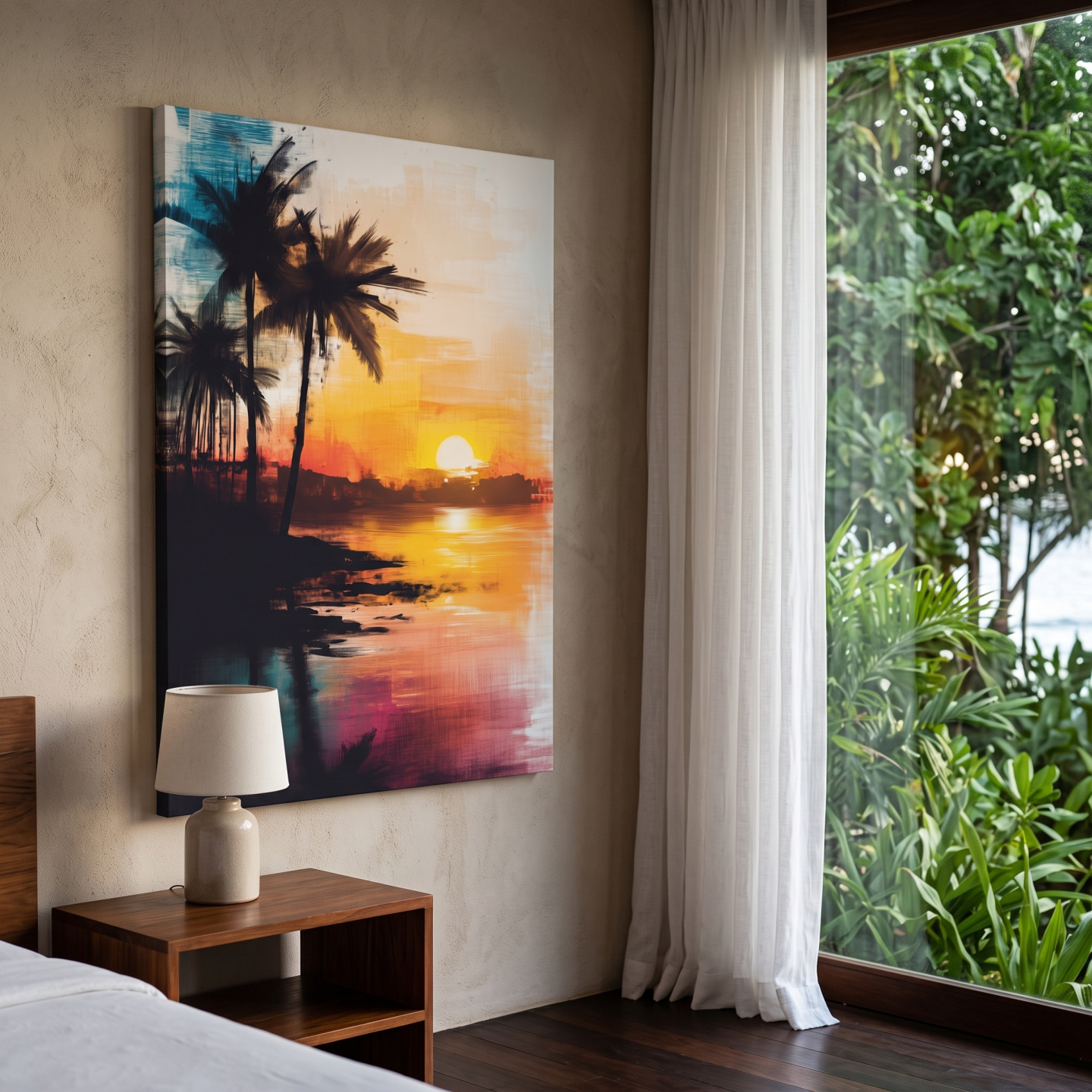Mockup: Tropical Palm Sunset Painting - Abstract Beach Wall Art