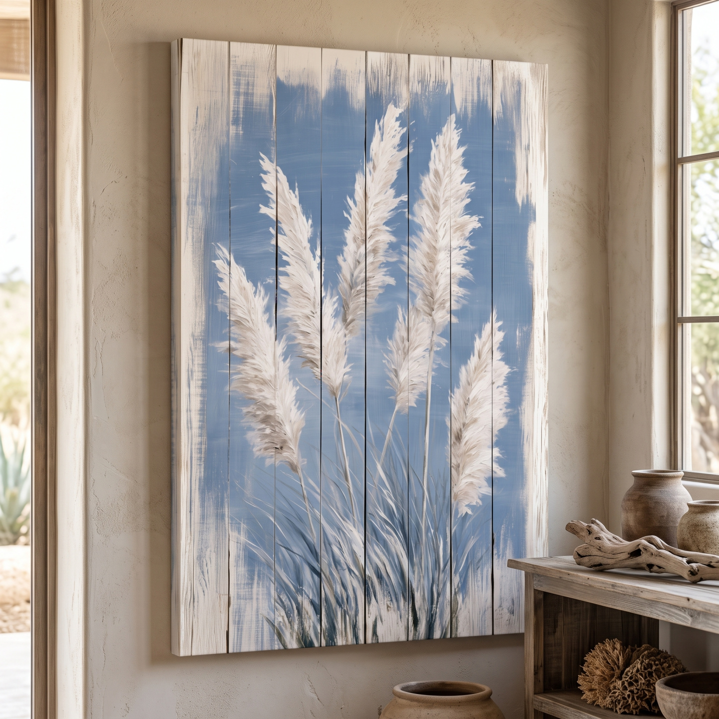 Mockup: Coastal Pampas Seagrass Painting - Rustic Botanical Wall Art