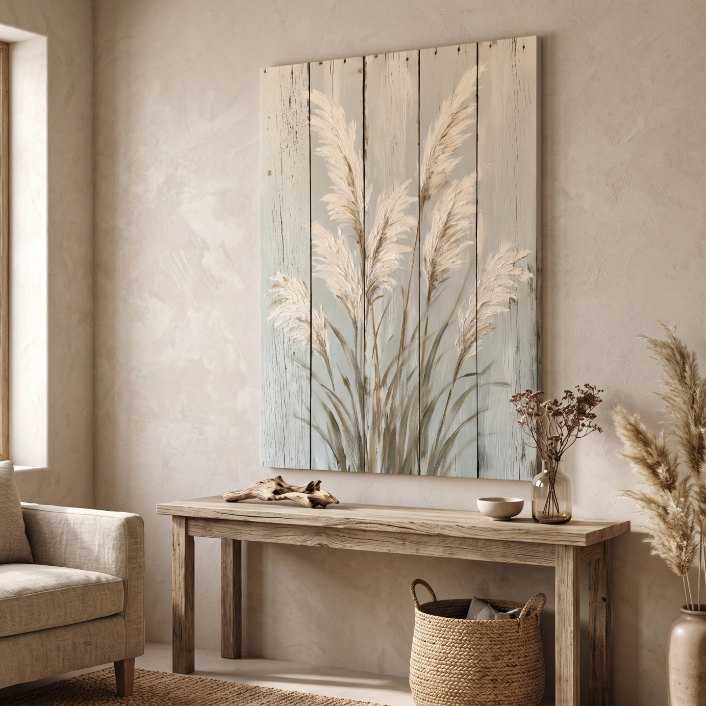 Mockup: Rustic Pampas Grass Painting - Coastal Botanical Wall Art