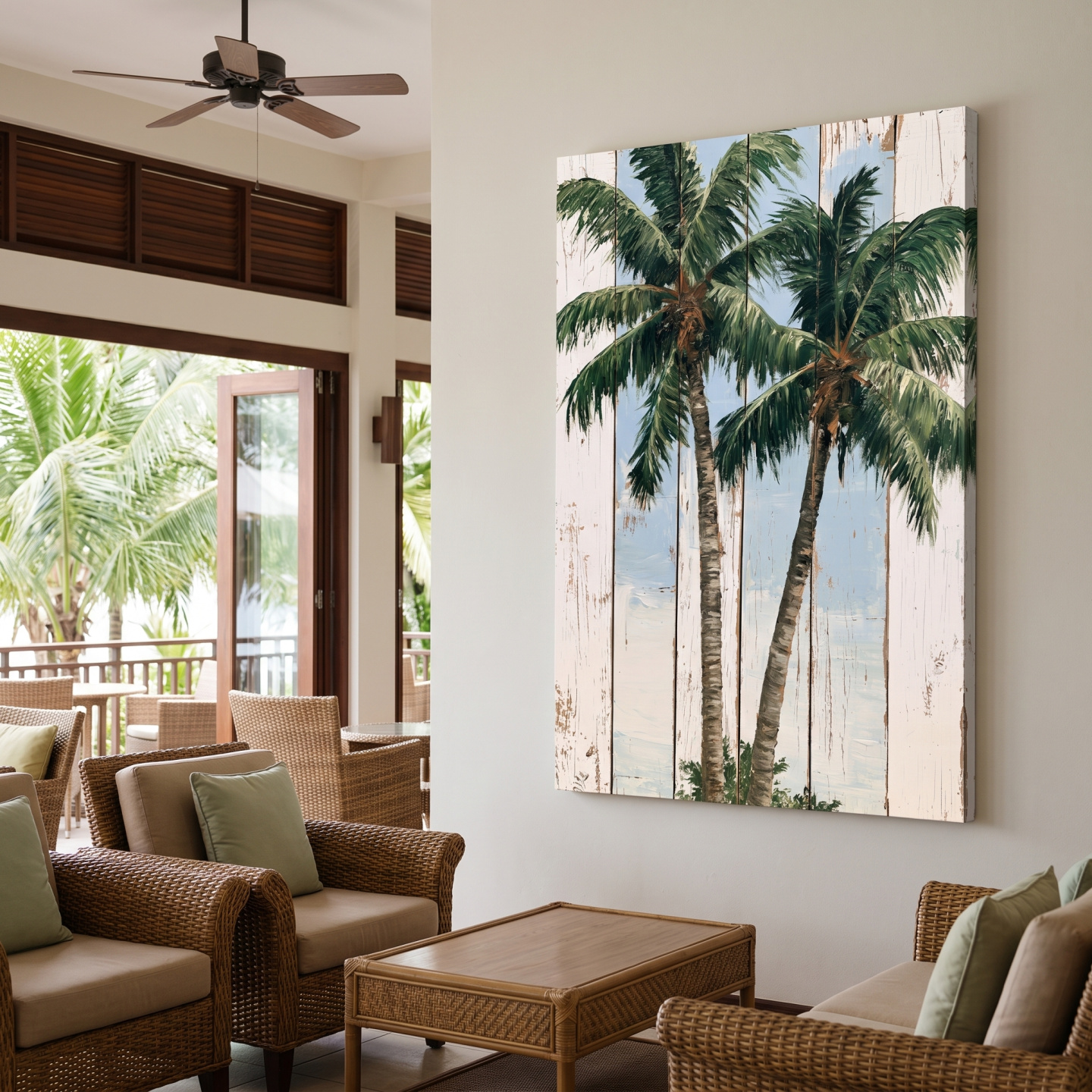 Mockup: Tropical Palm Trees Painting - Rustic Style Wall Art