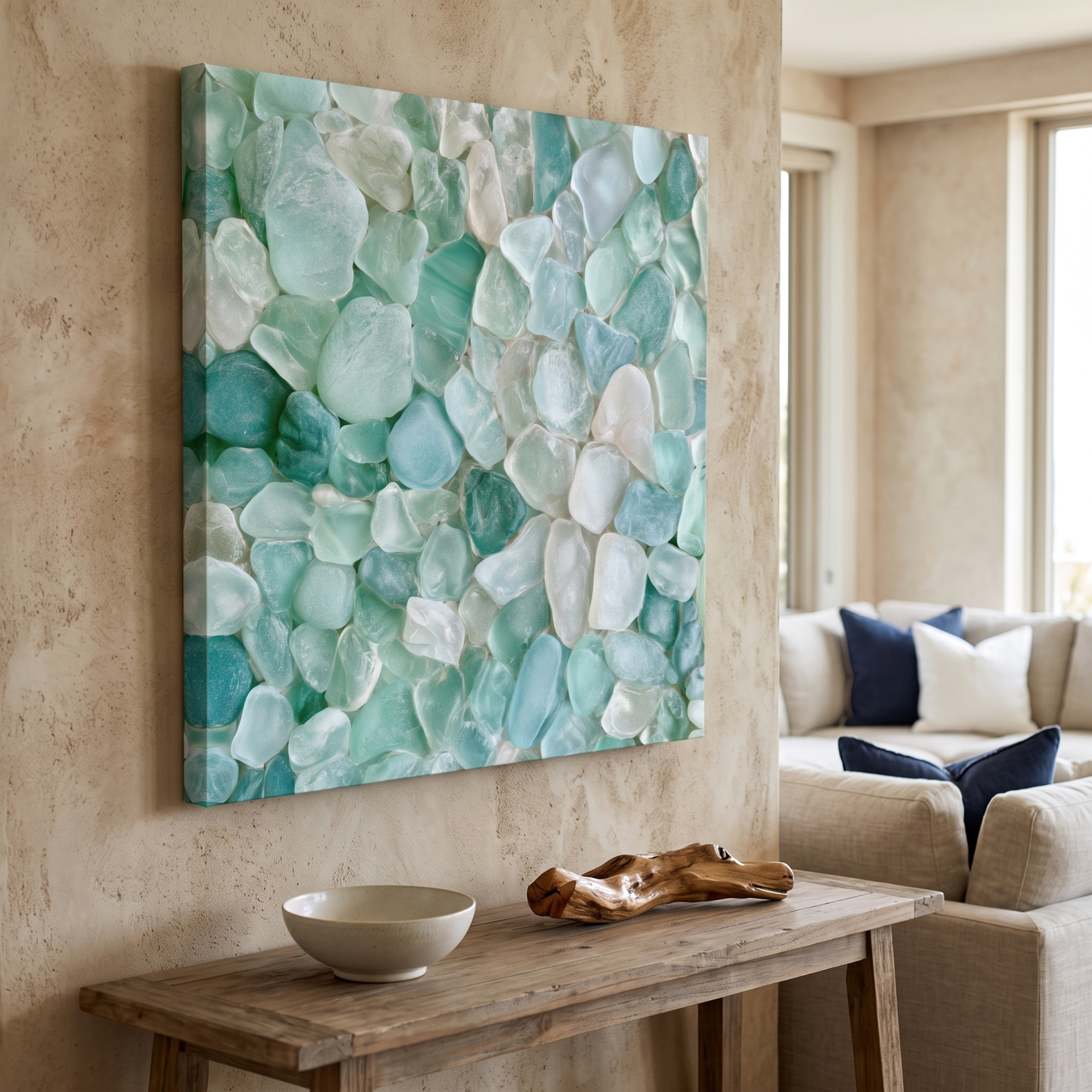 Mockup: Natural Sea Glass Mosaic - Coastal Stone Wall Art