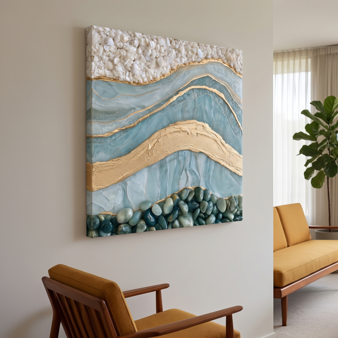 Mockup: Sea Glass Pebble And Stone Strata - Abstract Natural Elements Wall Art