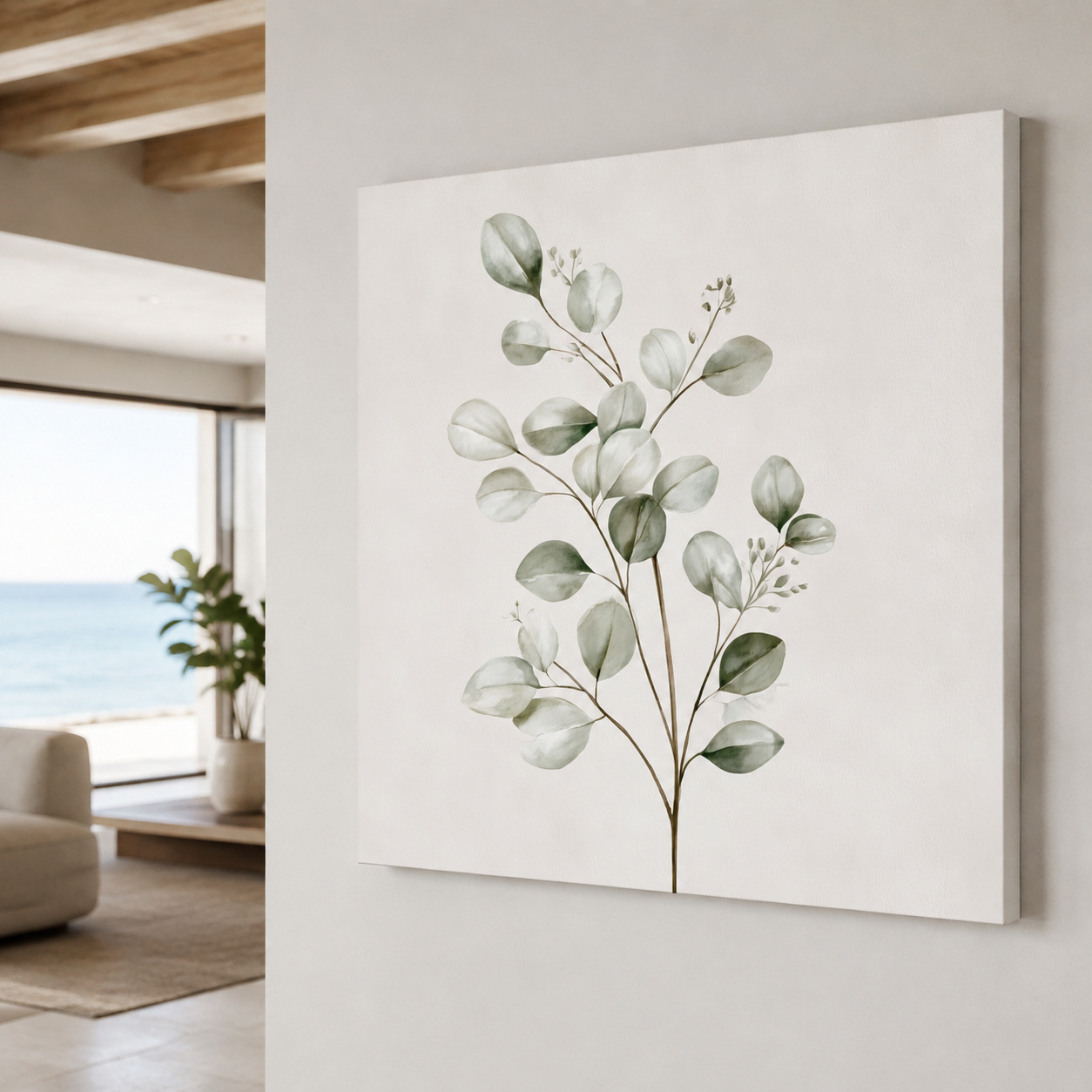 Mockup: Minimalist Coastal Botanical Illustration - Eucalyptus Wall Art