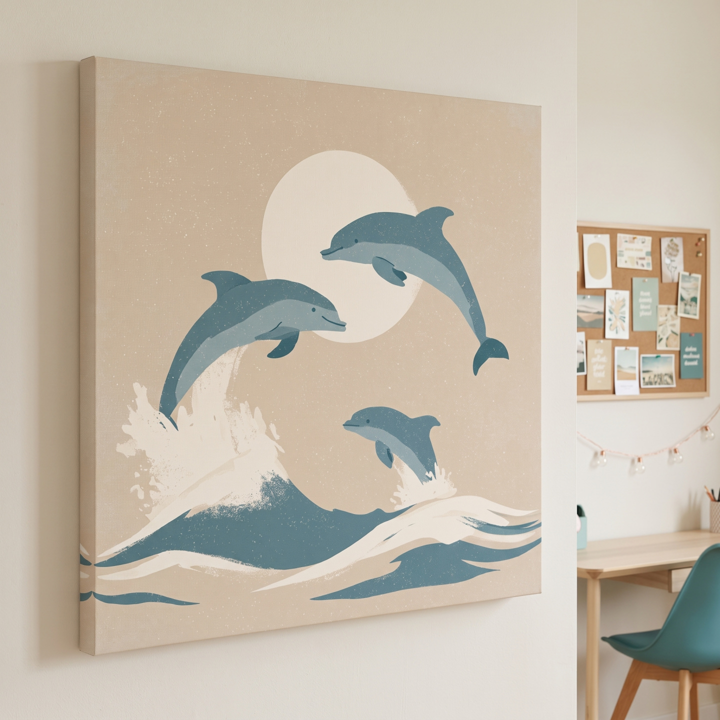 Mockup: Minimalist Dolphin Trio Illustration - Nursery Marine Life Wall Art