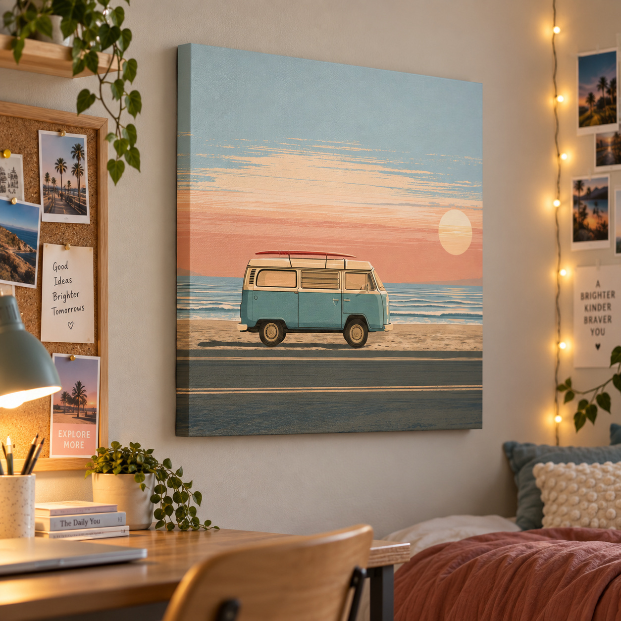 Mockup: Vintage 1970s Beach Camper Van - Retro Coastal Vector Wall Art
