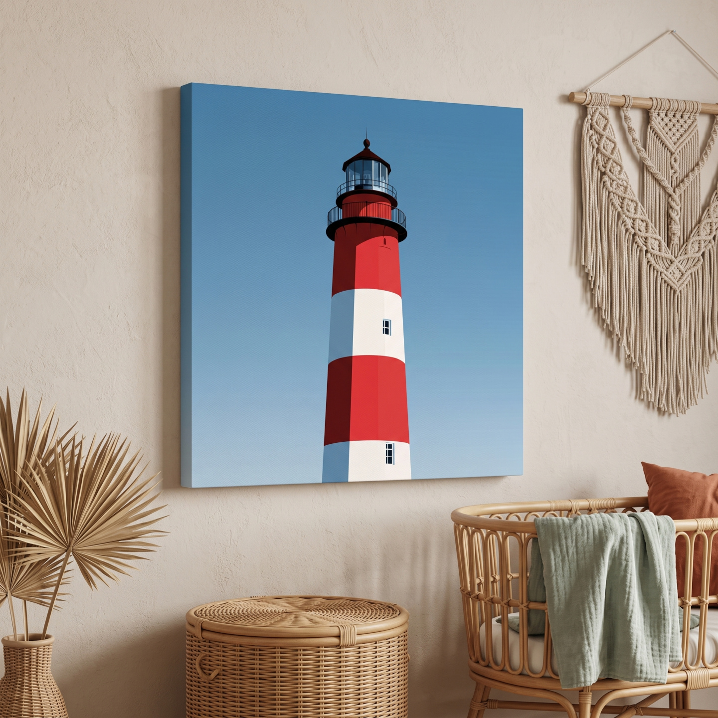 Mockup: Mid-Century Striped Lighthouse Illustration - Minimalist Nautical Wall Art