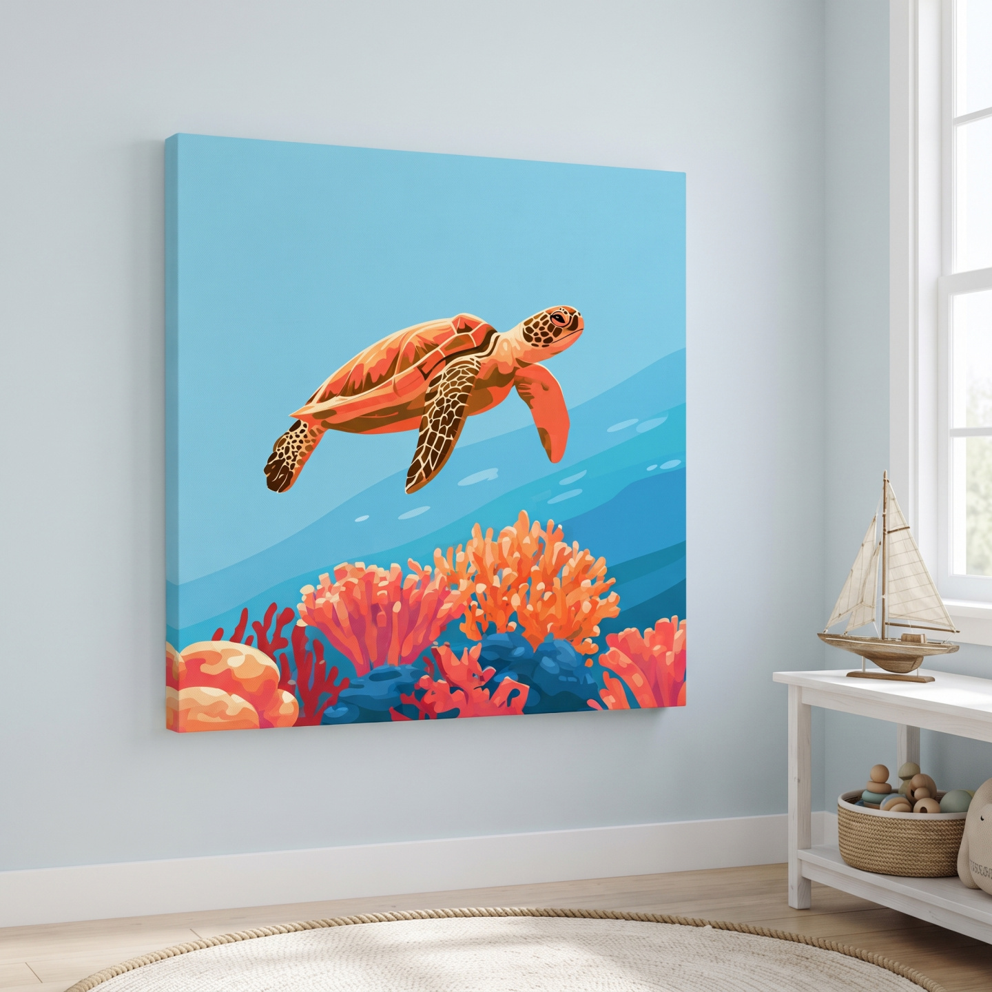 Mockup: Mid-Century Sea Turtle Reef - Minimalist Vector Marine Life Art