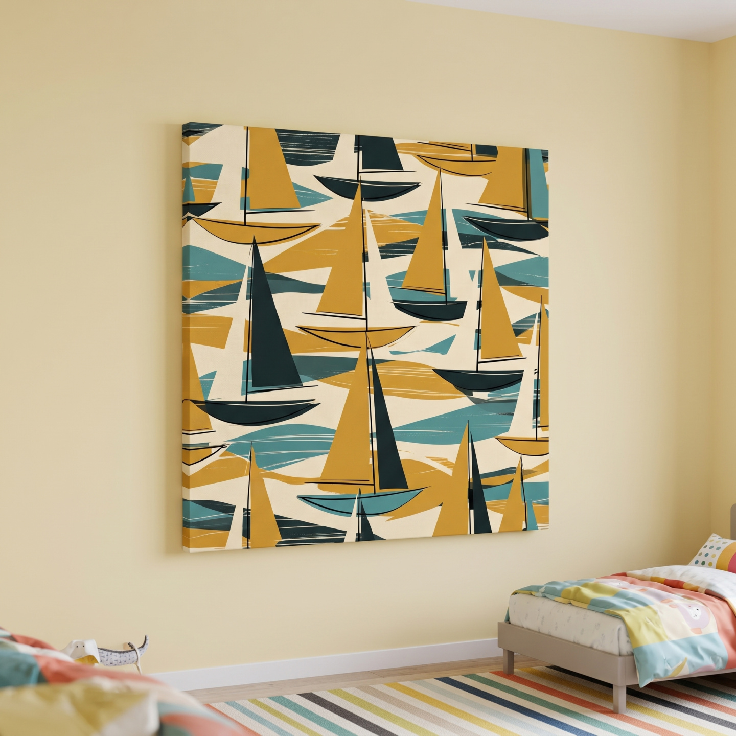 Mockup: Mid-Century Abstract Sailboat Illustration - Retro Nautical Wall Art