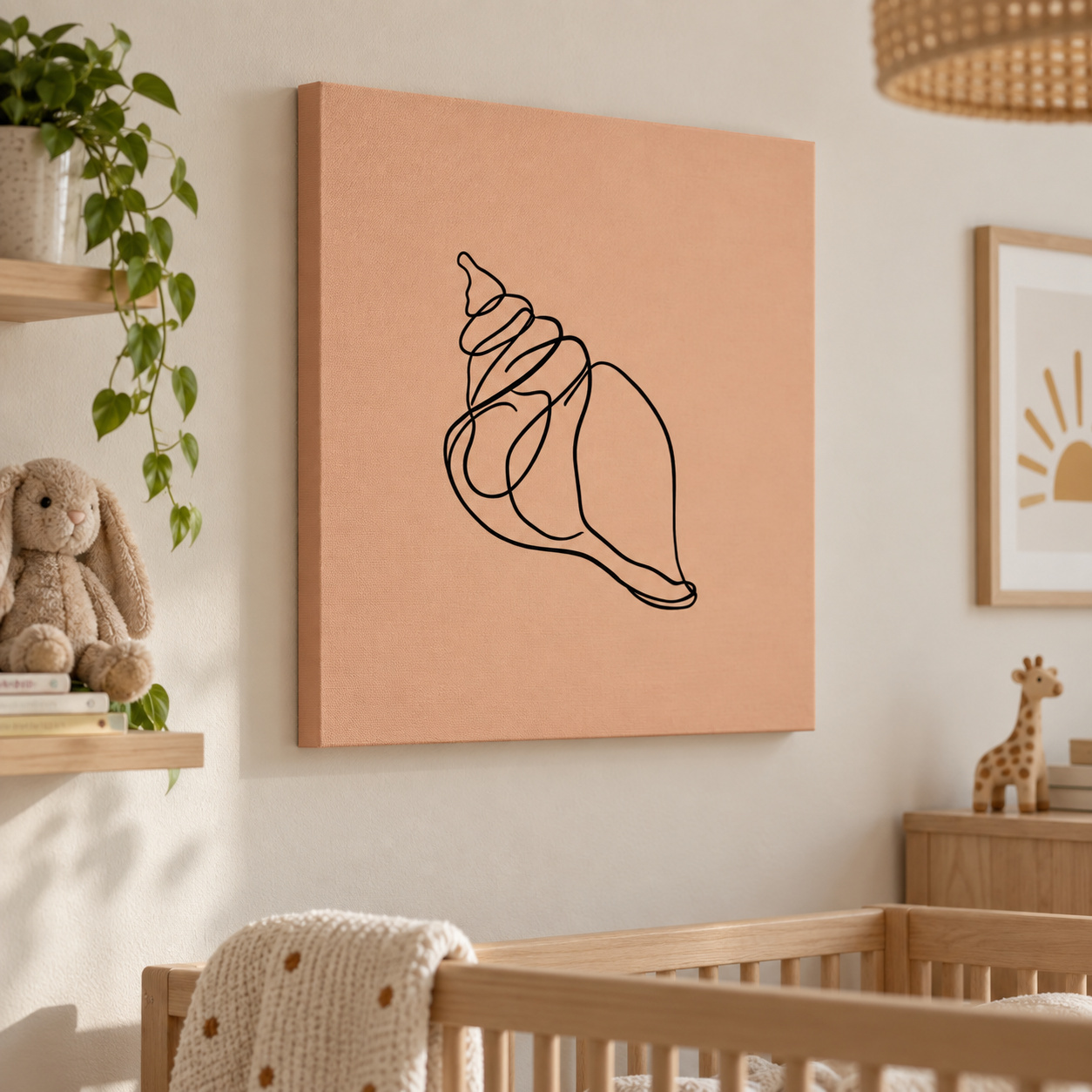 Mockup: Minimalist Seashell Line Illustration - Boho Coastal Wall Art