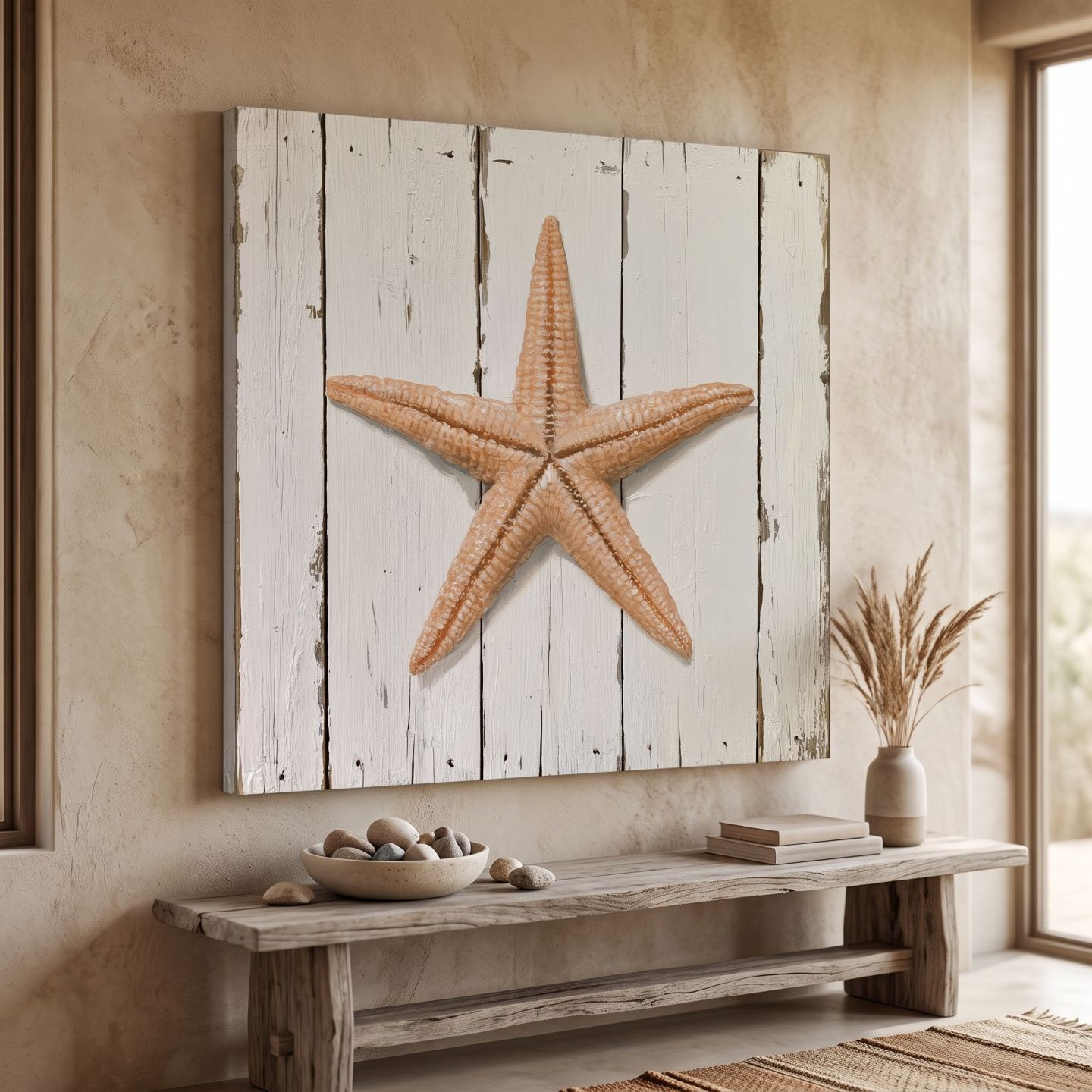 Mockup: Rustic Starfish Painting on Wood - Coastal Wall Artwork